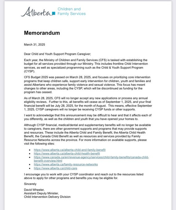 MarkCherrington's tweet photo. When @ABChildServices and Minister @SearleTurton respond to this drastic and hurtful cut as "affecting ONLY 650 children" you can pretty well figure out how much empathy they have for individual  vulnerable families and children #abpoli https://t.co/nAyjSbkUbn