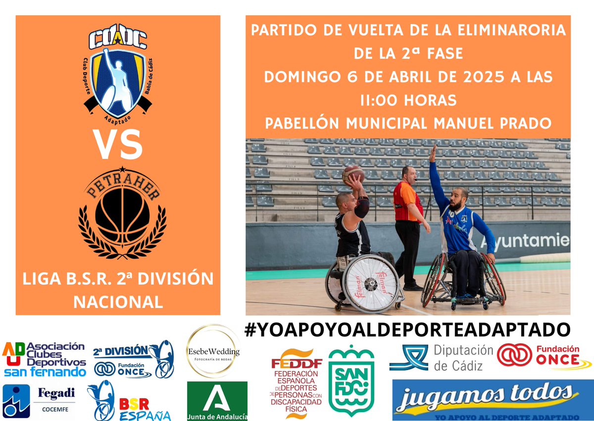 D.A. Bahía de Cádiz (@dabcadiz) on Twitter photo PREVIA VUELTA ELIMINATORIA 2ª FASE: <a href="/DABCadiz/">D.A. Bahía de Cádiz</a> Vs MIARCO PETRHAER
📅Domingo 6 de abril
⏰11:00 horas
🏟️Pabellón Municipal Manuel Prado de San Fernando (Cádiz)
…orteadaptadobahiadecadiz.blogspot.com/2025/04/previa…
@AytoSanFernando <a href="/diputacioncadiz/">Diputación de Cádiz</a> <a href="/AndaluciaJunta/">Junta de Andalucía</a> <a href="/FEGADI/">FEGADI Cocemfe</a> <a href="/FEDEDDF/">FEDDF</a> <a href="/BsrEspana/">BSREspaña</a> <a href="/FADDF_/">FADDF</a> PREVIA VUELTA ELIMINATORIA 2ª FASE: <a href="/DABCadiz/">D.A. Bahía de Cádiz</a> Vs MIARCO PETRHAER
📅Domingo 6 de abril
⏰11:00 horas
🏟️Pabellón Municipal Manuel Prado de San Fernando (Cádiz)
…orteadaptadobahiadecadiz.blogspot.com/2025/04/previa…
@AytoSanFernando <a href="/diputacioncadiz/">Diputación de Cádiz</a> <a href="/AndaluciaJunta/">Junta de Andalucía</a> <a href="/FEGADI/">FEGADI Cocemfe</a> <a href="/FEDEDDF/">FEDDF</a> <a href="/BsrEspana/">BSREspaña</a> <a href="/FADDF_/">FADDF</a>