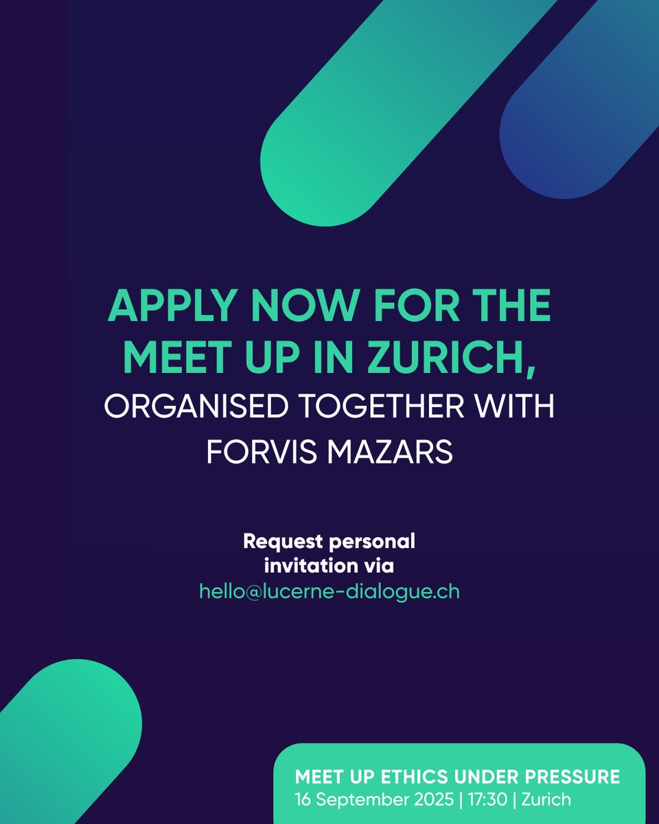 Lucerne Dialogue (@lucernedialogue) on Twitter photo 📅 Save the date: 16 September 2025 | 17:30 | Zurich
💬 At the Meet Up by <a href="/LucerneDialogue/">Lucerne Dialogue</a> and <a href="/ForvisMazarsGrp/">Forvis Mazars Group</a>, leaders explore how to build ethical cultures that prevent misconduct. Exclusive C-level networking in a confidential settin✉️Request invite: hello@lucerne-dialogue.ch 📅 Save the date: 16 September 2025 | 17:30 | Zurich
💬 At the Meet Up by <a href="/LucerneDialogue/">Lucerne Dialogue</a> and <a href="/ForvisMazarsGrp/">Forvis Mazars Group</a>, leaders explore how to build ethical cultures that prevent misconduct. Exclusive C-level networking in a confidential settin✉️Request invite: hello@lucerne-dialogue.ch