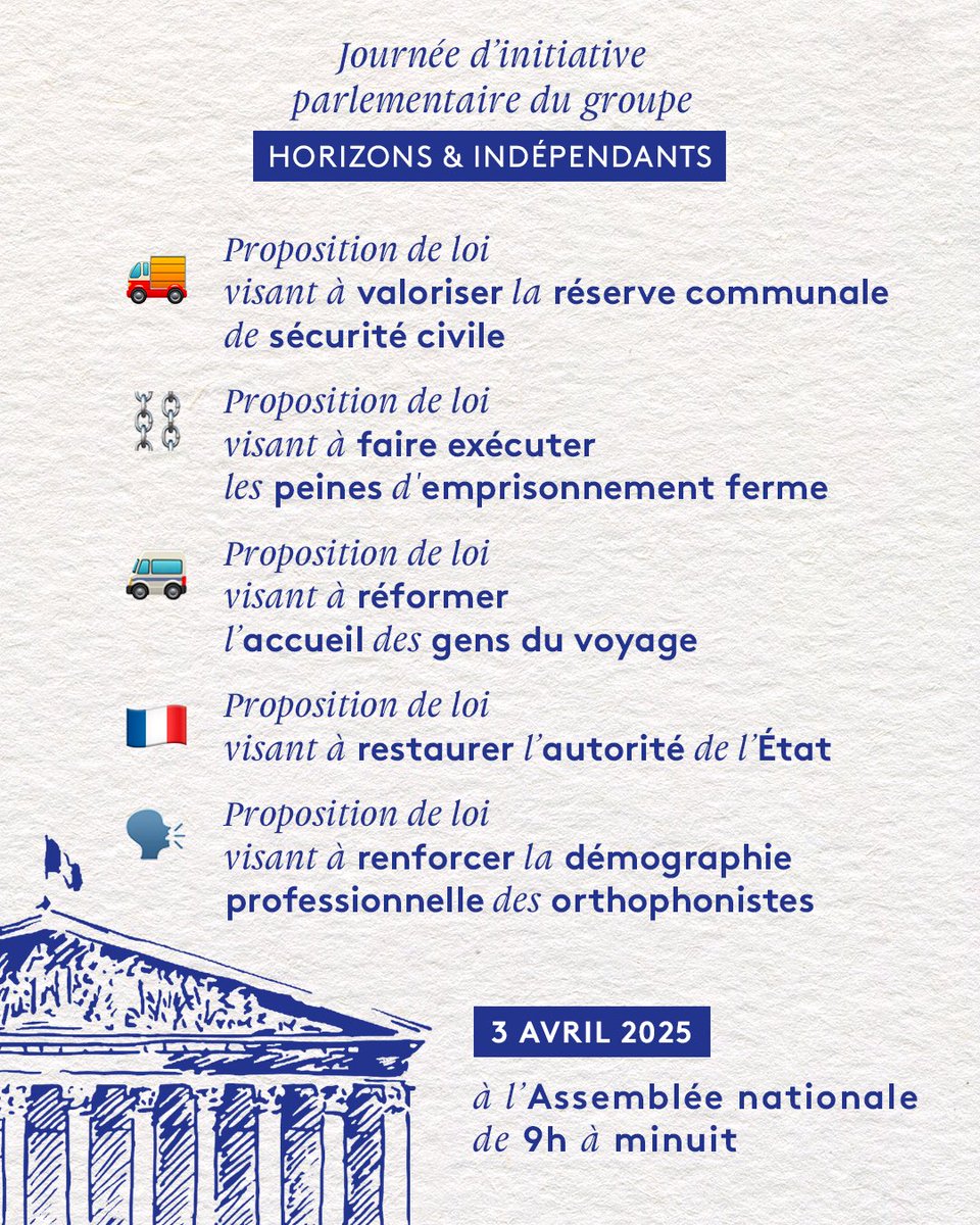 🏛️ De 9h à minuit, les députés Horizons &amp; Indépendants prennent le contrôle de l’ordre de jour de l’Assemblée nationale afin de porter des évolutions concrètes pour réaffirmer l'autorité de l'État, soutenir les élus locaux et améliorer l'accès aux soins ! 
 
→ Pour suivre les