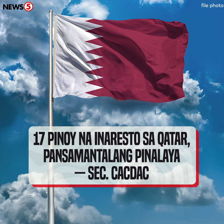 News5PH's tweet image. Pansamantalang pinalaya o ginawaran ng provisional release ang 17 Pinoy na inaresto sa Qatar, anunsyo ni Migrant Workers #DMW Sec. Hans Leo Cacdac sa press briefing nitong Huwebes, April 3. #News5