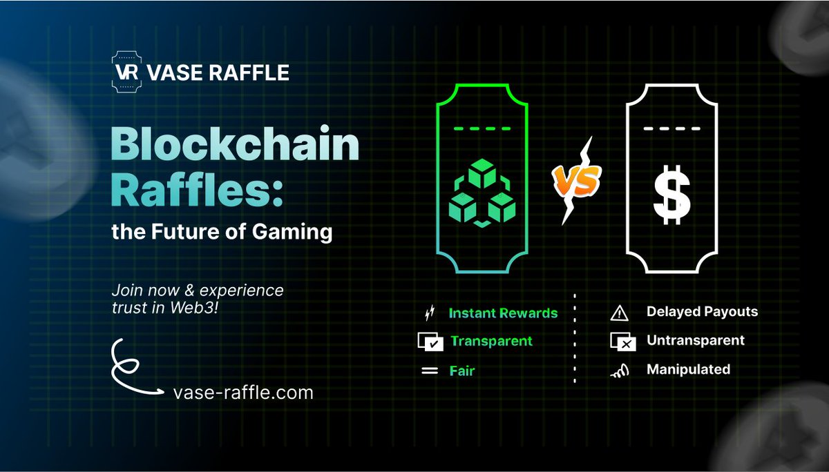 🔥 Traditional raffles are centralized &amp; untransparent… but Vase Raffle is different!

 ✅ Blockchain ensures transparency: no manipulation, no hidden tricks.
 ✅ Instant rewards: no delays in payouts.
 ✅ Fair draws: everything is provably random.

Vase Raffle isn’t just fun;