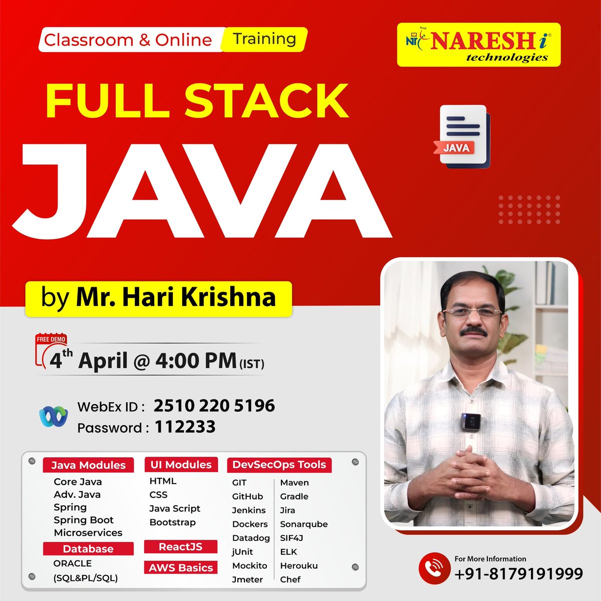 KattaSairamesh's tweet image. 👉 Join our Core Java &amp;amp; Full Stack JAVA Training
✍️ Registration Link: shorturl.at/YMl4F
✍️ For Courses FREE Demo : linktr.ee/clickone2

#java #fullstackjava #ProgrammingInJava #javatraining #learningwithskill #javadevelopers #javascript #tutorial #TechTraining #HTML