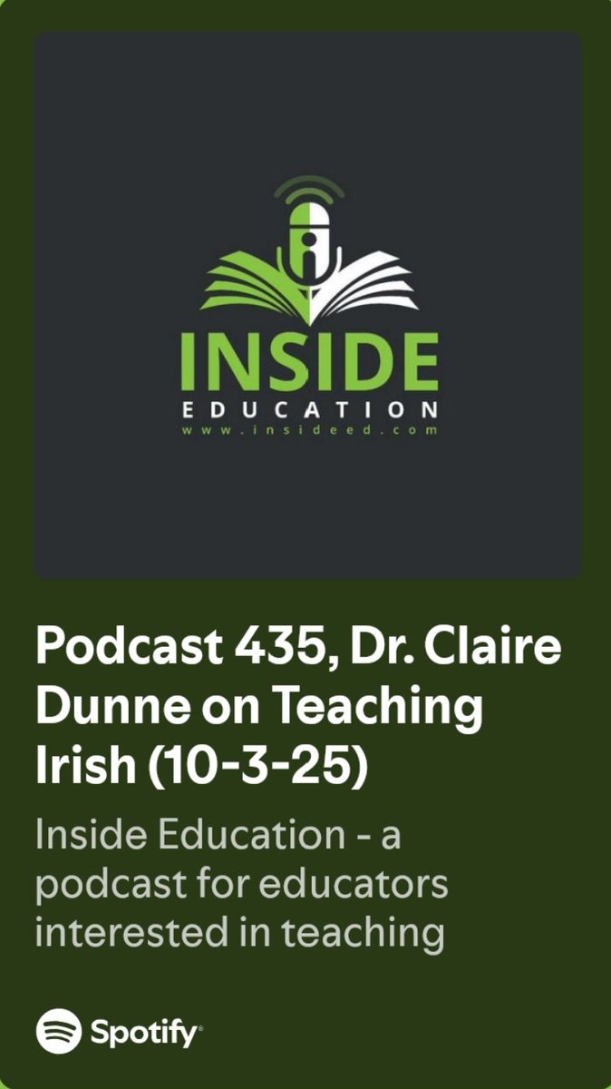 Robbie Irwin (@robbie__irwin) on Twitter photo 📢 For teachers, educators, & those interested in Irish, put on your 🎧, go for a🚶♂️& enjoy this interesting & informative episode with Claire Dunne & <a href="/Insideed/">Inside Education</a> 💪👏
open.spotify.com/episode/74ViKn… 📢 For teachers, educators, & those interested in Irish, put on your 🎧, go for a🚶♂️& enjoy this interesting & informative episode with Claire Dunne & <a href="/Insideed/">Inside Education</a> 💪👏
open.spotify.com/episode/74ViKn…