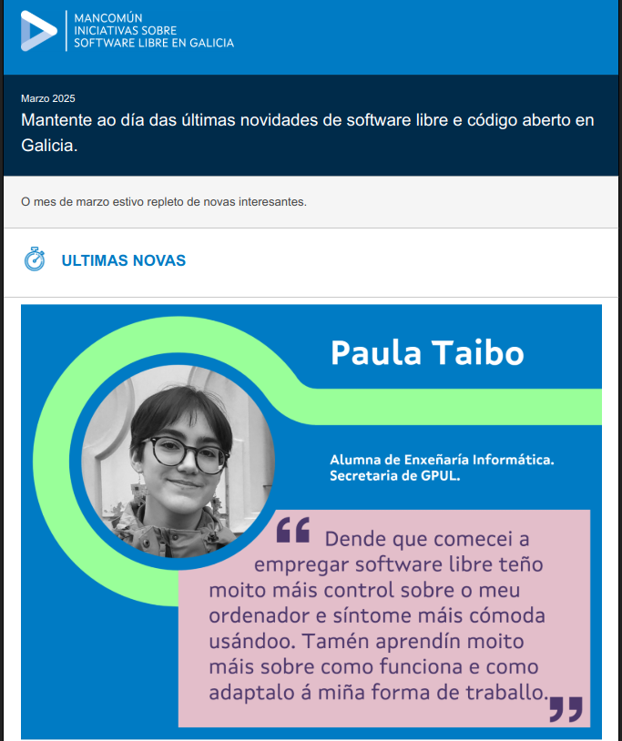 Xa tes no teu correo o Boletín de Software libre de Mancomún de marzo, se estás suscrito a el, claro.
