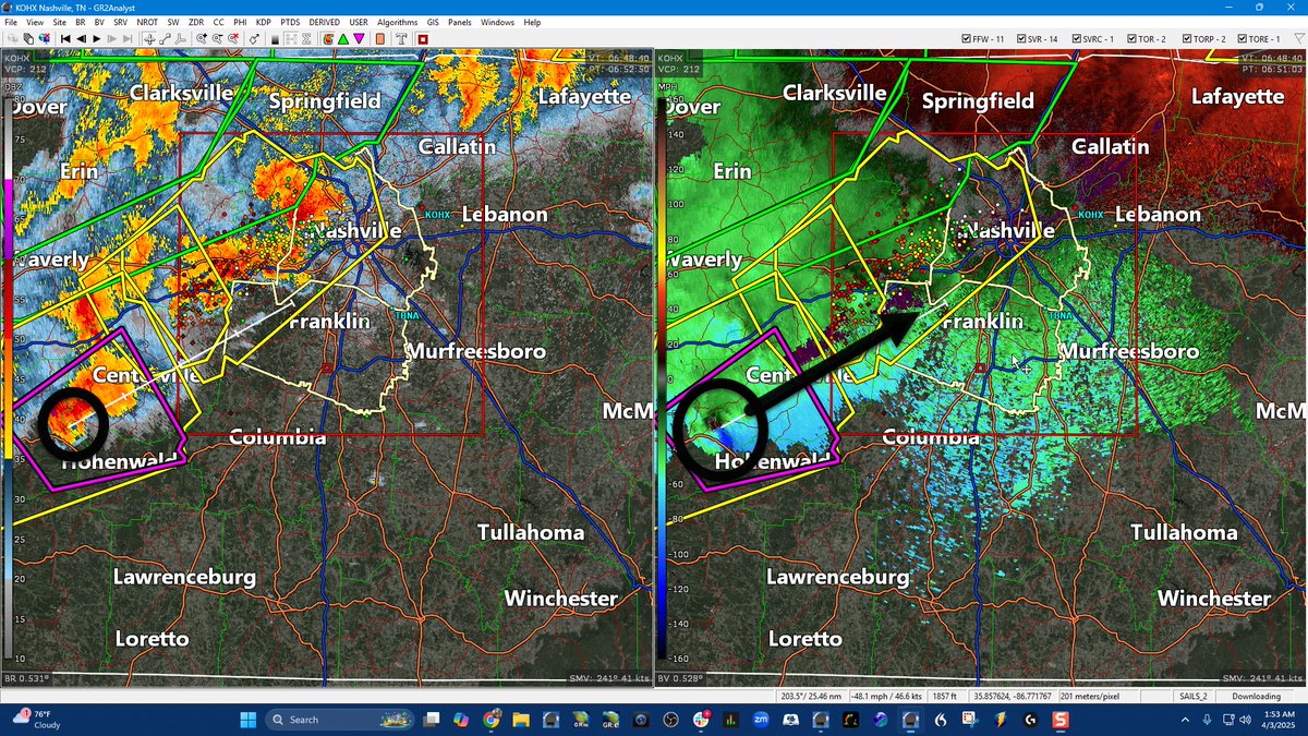 NashSevereWx's tweet image. This is an ALARMING LONG TRACKED TORNADO moving in the direction of Western Williamson County and eventually metropolitan Nashville if it holds together. Would get in here in about an hour or so / 155 AM / We are live here youtube.com/watch?v=I2NxaB…