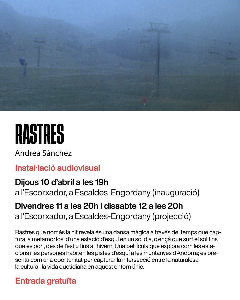 AndorraCrea's tweet photo. 🎞️ "Rastres"

🌟 Inauguració 10/4 a les 19 h

📍 L'Escorxador, Escaldes-Engordany

🎟️ Entrada lliure https://t.co/vTSZS9QrTn