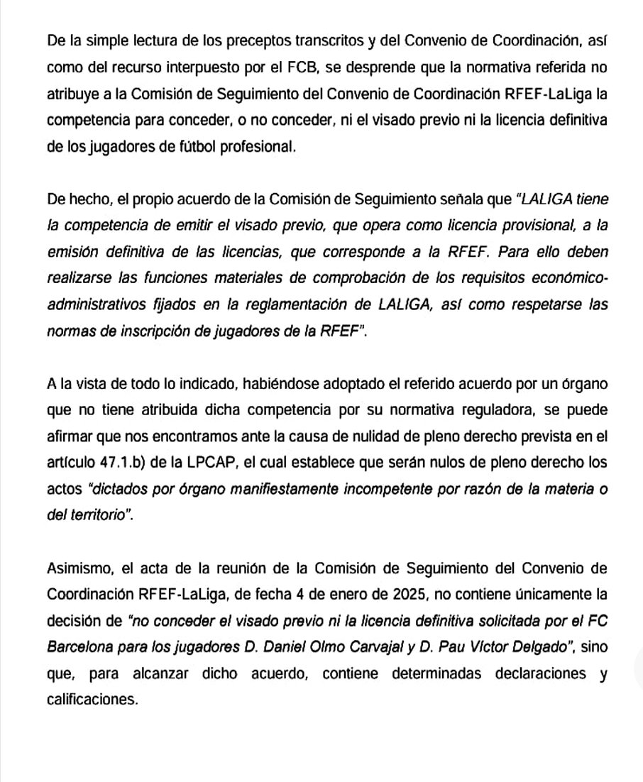 EL CASO DE DANI OLMO NO ES COMPARABLE AL DE PEDRO LEON.

Falta de Competencia de la Comisión de Seguimiento:

La comisión se estableció para coordinar aspectos específicos entre la RFEF y LaLiga, sobre todo en materias administrativas y reglamentarias.

 No tiene el mandato legal