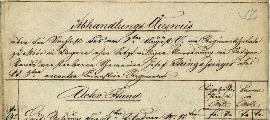 „…ich seche das du dich in kein guten zustande befündest…“

Die Verlassenschaftsabhandlungen der Regimentsgerichtsbarkeit im 19. Jahrhundert – Sterben und Erben im Militär

Das #ArchivaleDesMonats April 2025

oesta.gv.at/veroeffentlich…