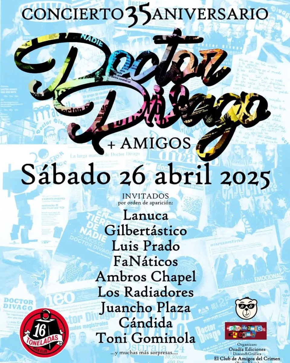 Los Radiadores (@los_radiadores) on Twitter photo El sábado 26 de abril en <a href="/16_Toneladas/">16 Toneladas</a> tenemos mucho que celebrar, y no te lo puedes perder. Será lujazo compartir esta noche con <a href="/doctordivago/">Doctor Divago</a> Entradas ya disponibles en <a href="/movingtickets/">movingtickets.com</a> 👇🏻 movingtickets.com/Entradas-Docto… El sábado 26 de abril en <a href="/16_Toneladas/">16 Toneladas</a> tenemos mucho que celebrar, y no te lo puedes perder. Será lujazo compartir esta noche con <a href="/doctordivago/">Doctor Divago</a> Entradas ya disponibles en <a href="/movingtickets/">movingtickets.com</a> 👇🏻 movingtickets.com/Entradas-Docto…
