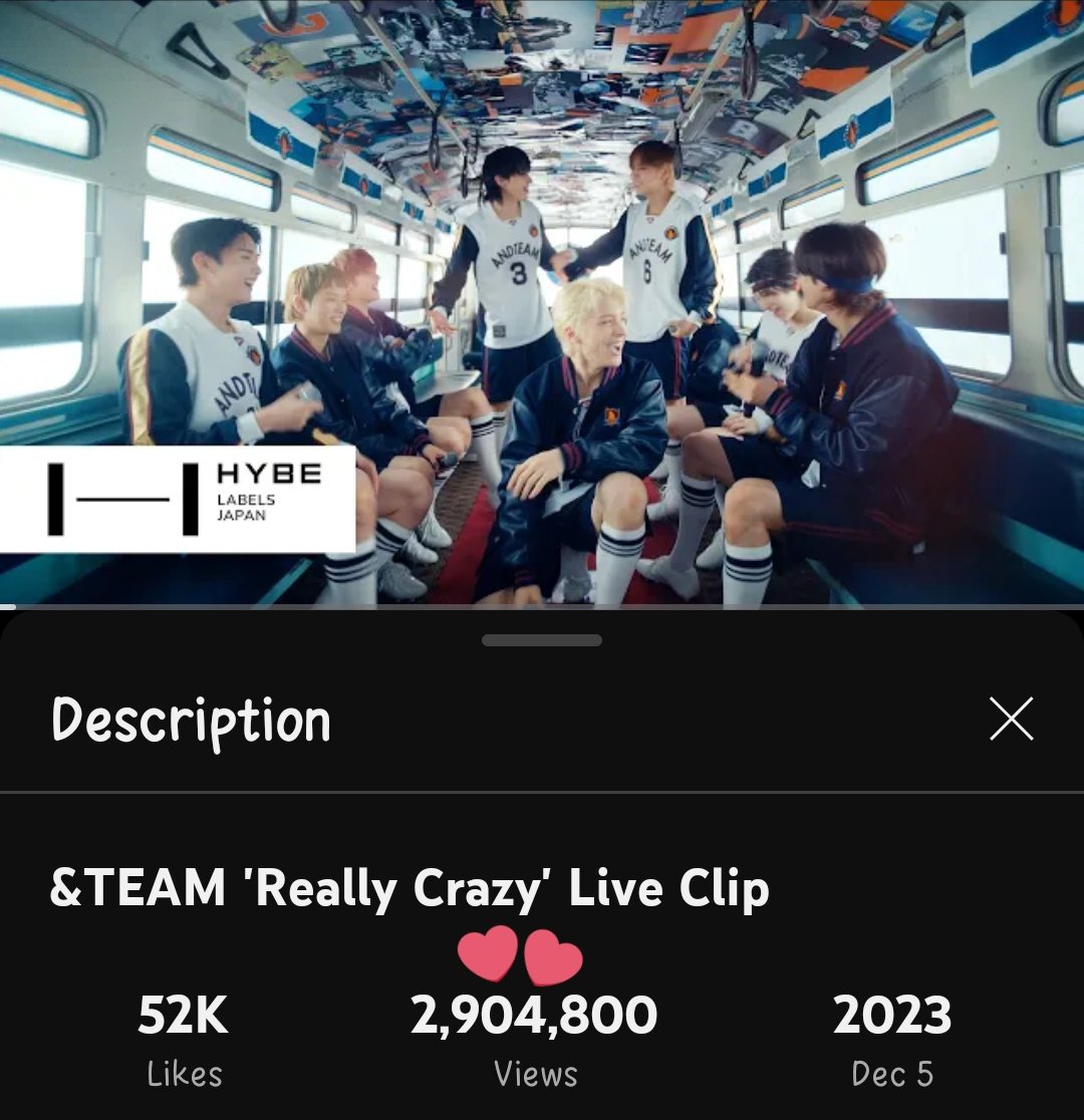 andteam_charts_'s tweet image. [INFO 04/03/25] &amp;lt;11:48AM JST&amp;gt;

&amp;amp;TEAM “Really Crazy” Live Clip has surpassed 2.9M views on YouTube. 

🔗: youtu.be/9k4j8dGzp7E

#チンチャおかしい #andTEAM #FirstHowling_NOW