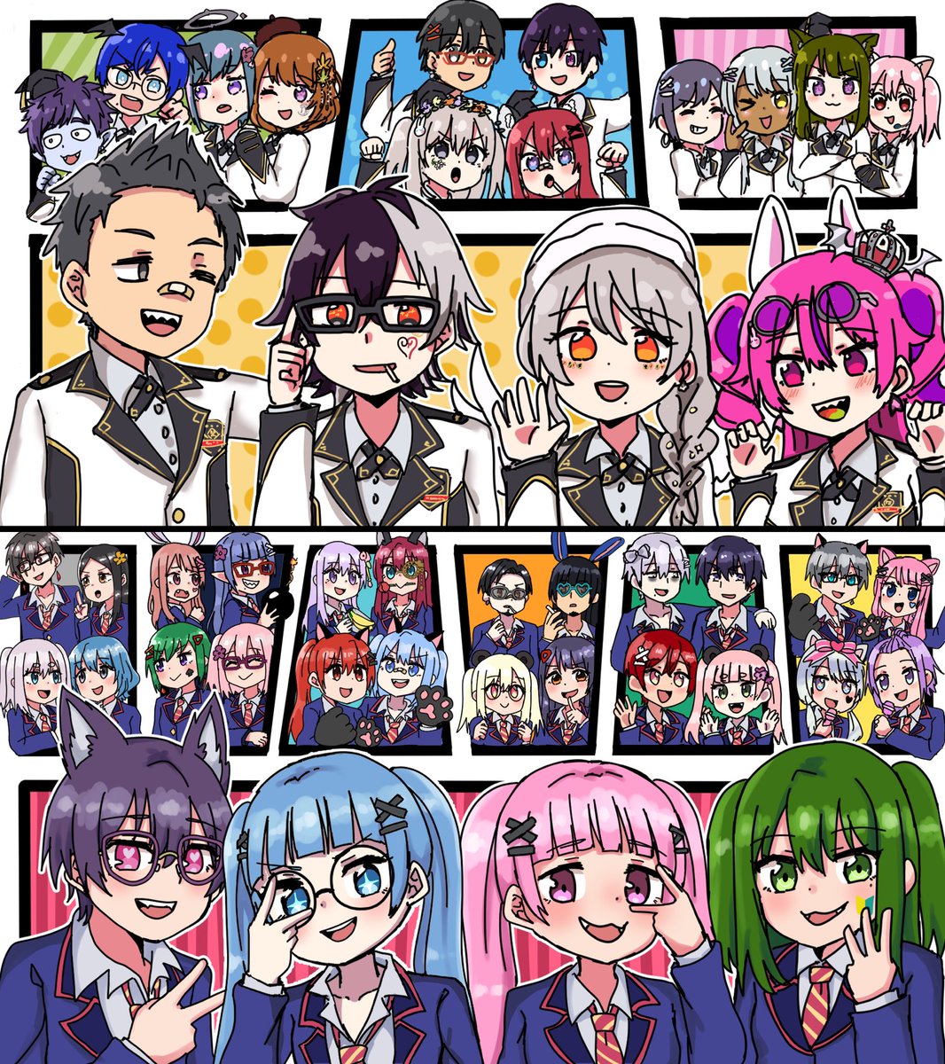 jajami_CHAN's tweet photo. #REALITY
#リア学
#リア学NEXT

リア学NEXT FAINALも無事(?)に放送が終わったということでリア学NEXT生を全員描きました！！

※リニューアル前のリア学生のイラストはリア学7の時に描いたものです

リニューアル前の1期から今回のNEXTまで約5年間いろいろなメンバーが色々なドラマを見せてくれて本当に楽しかった✨
大好きだからリア学は最初から最後まで欠かさず全部リアタイしてたし、メンバーを知っていた方が楽しめるので関わりがない方が出演になったら放送日までに知り合いになりに行ってた

リア学生は自分の出演の後の回に出る子を後輩、先に出てる子を先輩と呼んだりしてほんとの学校みたいでなんか楽しかったなぁ
期をまたいでコラボしたりもあったね

イラストを見返すともうREALITYやネットに居ない人も居たりするので少し寂しくなっちゃった🥲

自分にとって思い出深いリア学が今後もう無いのだと思うと本当に寂しいさでいっぱいです

今わたしが活動を頑張れてるのはリア学に出れたことが大きいです
初めてイベントに入賞できたのはリア学でした
ここでたくさんの人との関わりや自信などがつきました
活動において大事なポイントだったのは間違いありせん

リスナーへ
私をリア学生にしてくれて本当にありがとう
リア学での思い出は私の人生の宝物です