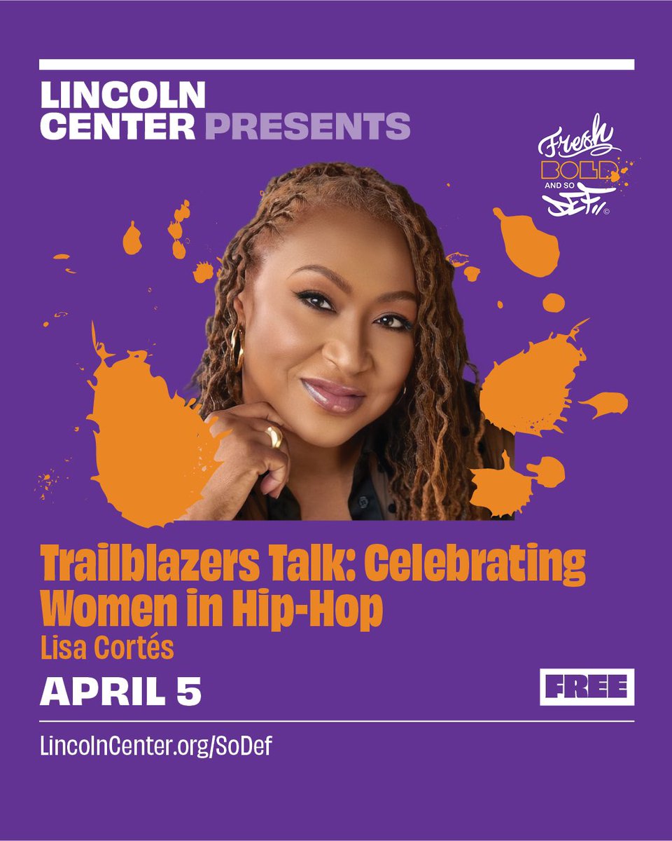 Hip Hop Education Center (@hiphopeducation) on Twitter photo 🌟 FBSD Trailblazer Spotlight: Lisa Cortés - Visionary. Fearless. Culture-shaper. 🎬🏆
Catch her at Fresh, Bold & So Def Women in Hip-Hop Symposium II
Sat, April 5, 2025 | 6 – 8 PM
David Rubenstein Atrium, <a href="/LincolnCenter/">Lincoln Center</a>
Free & open to the public
lincolncenter.org/series/lincoln… 🌟 FBSD Trailblazer Spotlight: Lisa Cortés - Visionary. Fearless. Culture-shaper. 🎬🏆
Catch her at Fresh, Bold & So Def Women in Hip-Hop Symposium II
Sat, April 5, 2025 | 6 – 8 PM
David Rubenstein Atrium, <a href="/LincolnCenter/">Lincoln Center</a>
Free & open to the public
lincolncenter.org/series/lincoln…