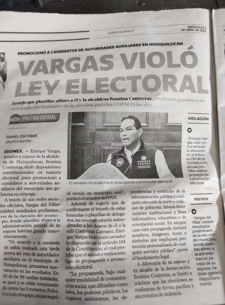 Huitzquillocan2's tweet photo. Enrique Vargas del villar violó la ley electoral al promocionar a candidatos panistas, en las elecciones para autoridades auxiliares de #Huixquiluccan. https://t.co/fIH3hNF5BS