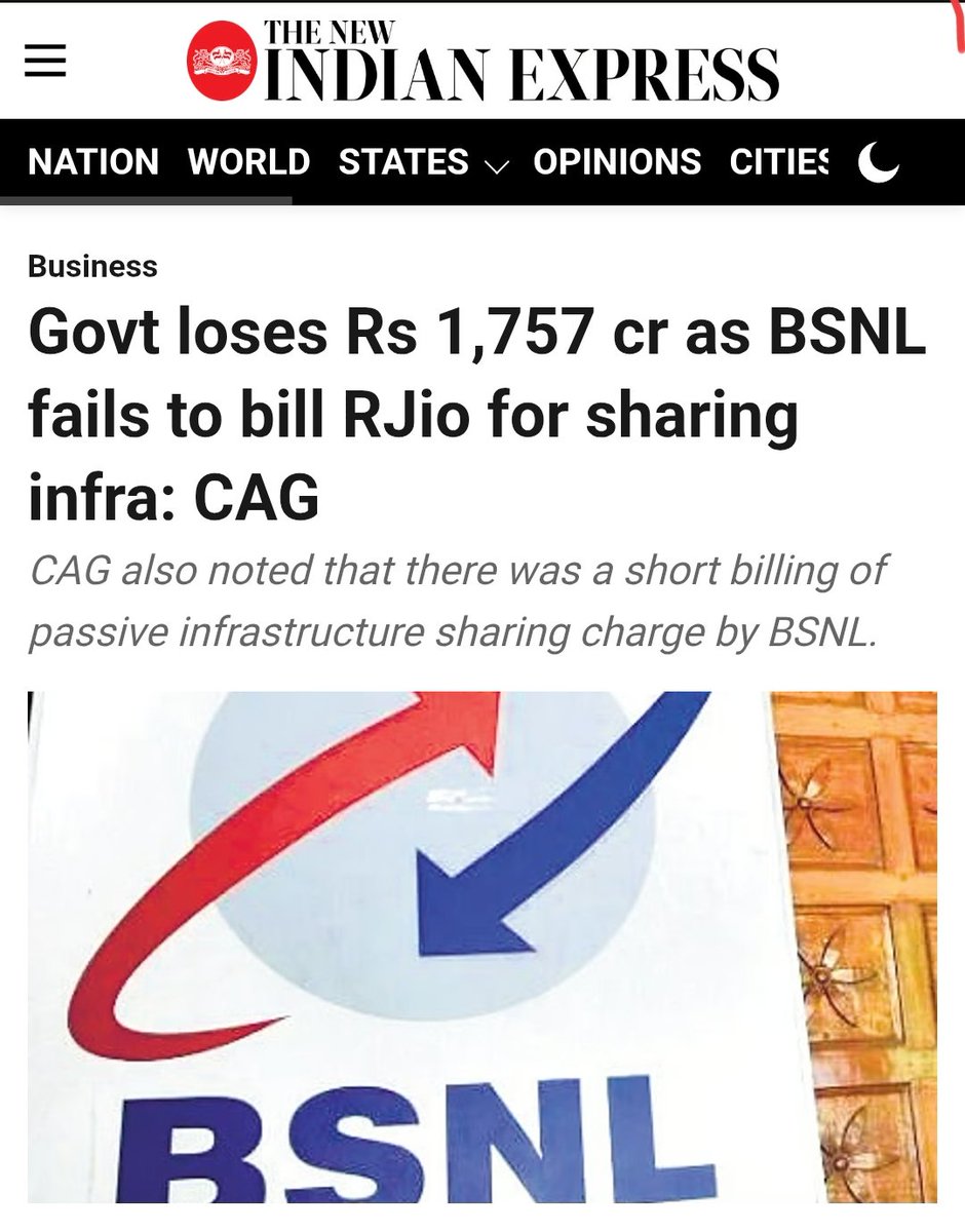 VedBorah's tweet image. The government never misses chance to boast about ‘Digital India’ and ‘self-reliant PSUs,’ yet BSNL casually lets ₹1,757 crore slip away by failing to bill RJio for infrastructure sharing. Is this ‘good governance’ or just a well-packaged scam?
#Negligence #Favouritism #Slogans