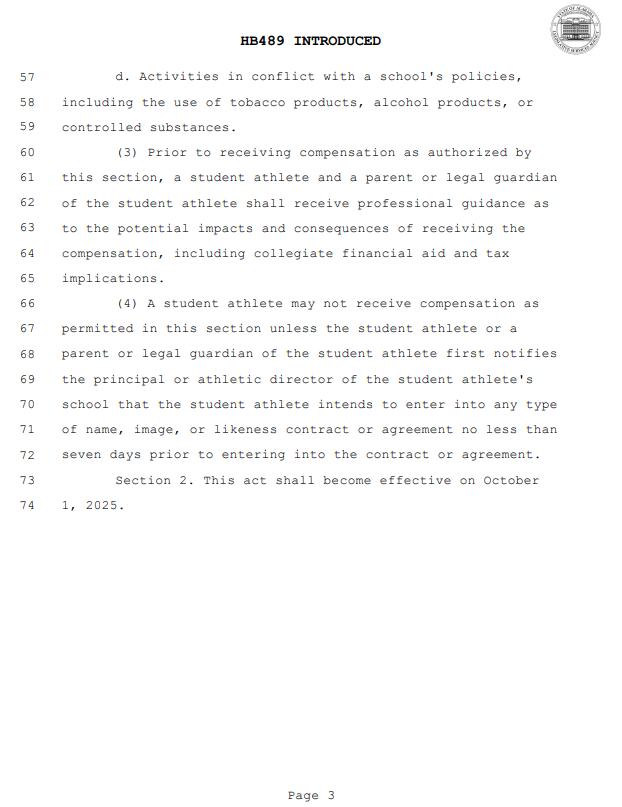 Alabama state Rep. Jeremy Gray has once again introduced a bill that would permit high school athletes in Alabama to capitalize on their #NIL. He introduced a similar bill last year that died in committee. Approximately 40 states permit NIL at the high school level.