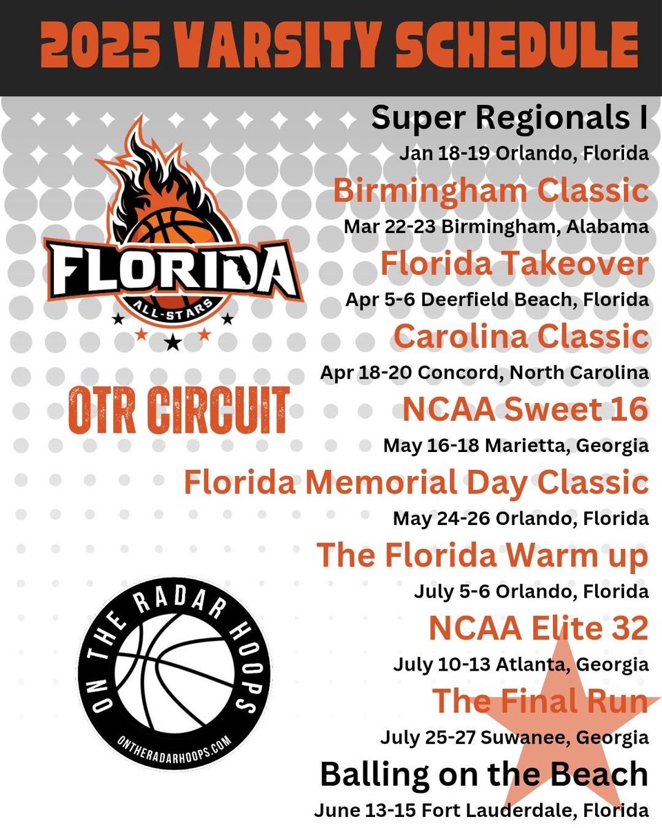 Coaches this is the schedule and where I will be playing at.