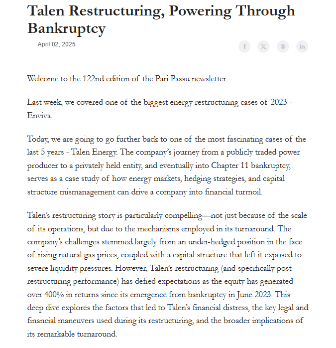 TALEN RESTRUCTURING | PREVIEW  

Friday, we will publish one of the most exciting write-ups of the year  

Retweet + comment "Talen" and I will pass you the article right now.

You do not want to miss this one.  Pari Passu articles go behind paywall after being published,