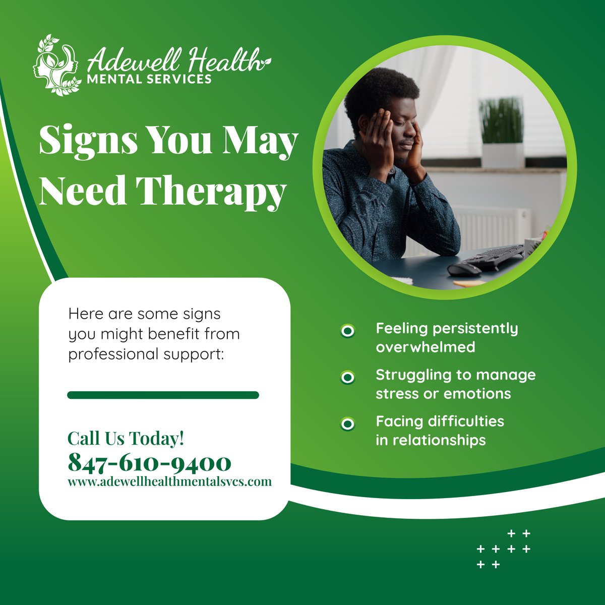 Adewell_Health's tweet photo. Taking care of your mind is just as important as your body. Therapy provides the tools to navigate challenges. Book your appointments now: https://t.co/r70fN4Hxp7. 

#MentalHealthClinic #RollingMeadowsIL #ChicagoILUSA #SupportMatters #SeekingHelp https://t.co/WC3EnGj7Od