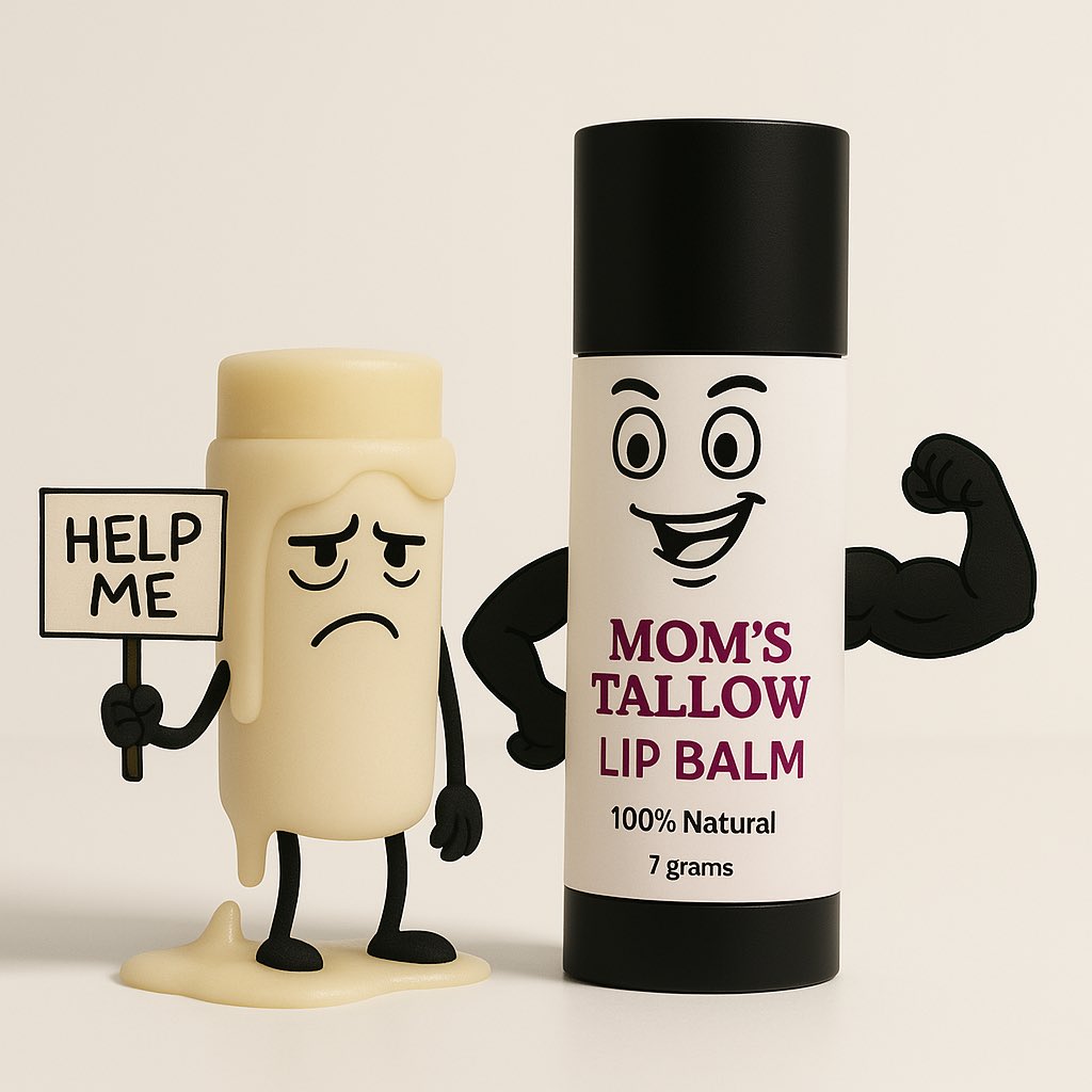 momstallow's tweet photo. One melts under pressure.
The other? Built different.
Mom’s Tallow Lip Balm
100% Natural. 100% Unbothered.
Enjoy the power of tallow.
https://t.co/K84v8j6zKo
#MomsTallow #LipBalmGlowUp #GrassFedTallow #CleanBeauty #NaturalLipBalm #TallowMagic #MeltProof #SkincareThatSlaps #LipCare #FunnySkincare