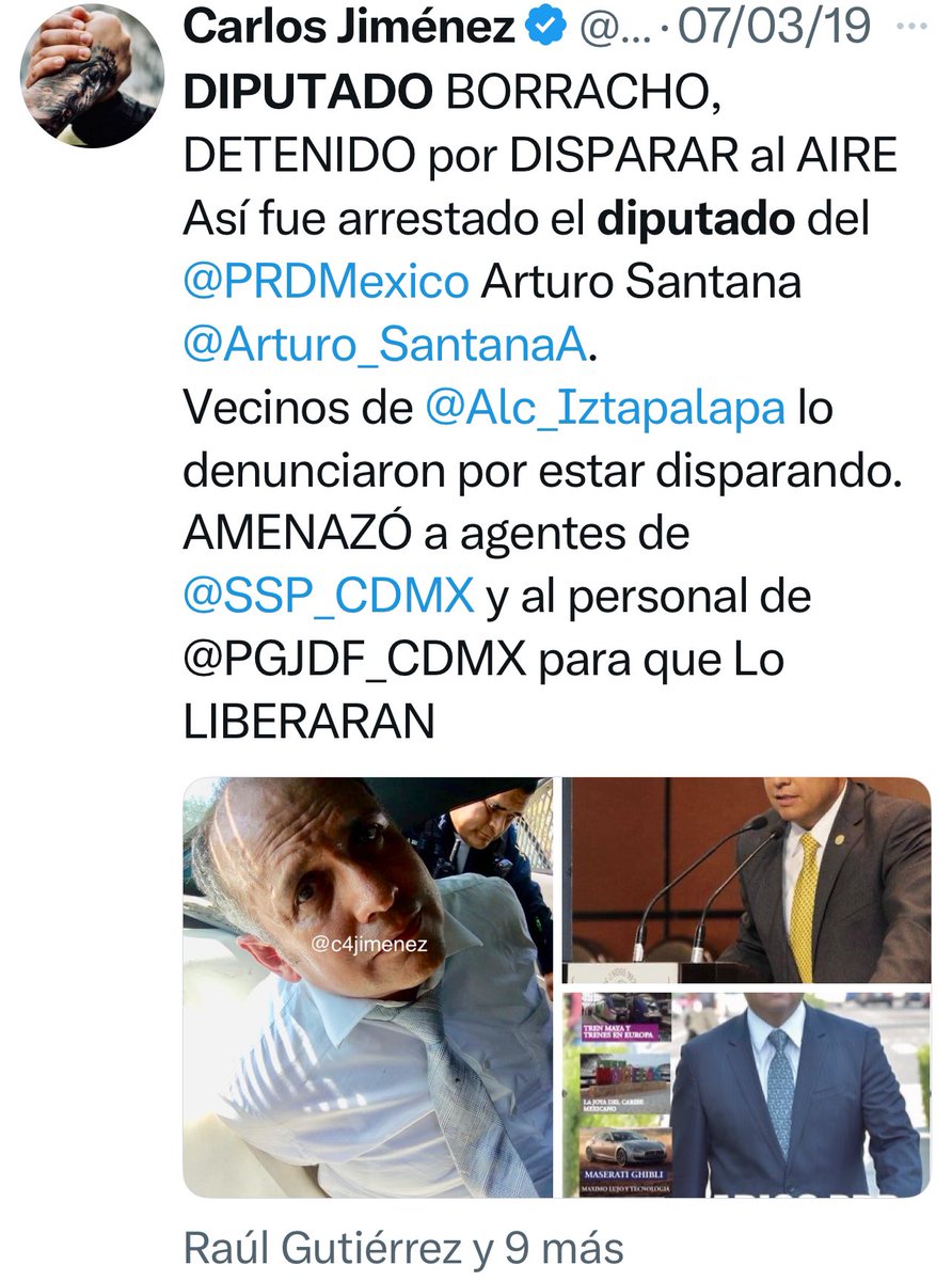 AL HIJO de la ABUELITA CARLOTA, lo DETUVIERON ARMADO SOLTANDO BALAZOS
Es <a href="/Arturo_SantanaA/">Arturo Santana</a> exdiputado del <a href="/PRDMexico/">PRD</a> y actual militante de <a href="/PartidoMorenaMx/">Morena</a>
Así lo detuvo <a href="/SSC_CDMX/">SSC CDMX</a> en 2019: borracho, armado y disparando.
Hoy su mamá es acusada por <a href="/FiscaliaEdomex/">Fiscalía Edoméx</a> de 2 homicidios.