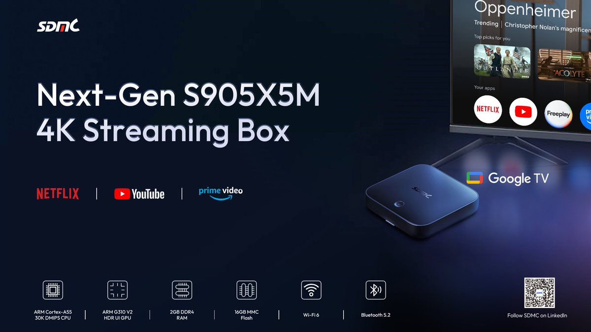 Introducing the #SDMC 4K Streaming Box

Built on the robust S905X5M chipset, this box ensures high performance while maintaining low power consumption

Partner with us to differentiate your service portfolio: en.sdmctech.com/contact-us/ser…

#OTT #Streaming #4K #EcoFriendly #Amlogic #AI