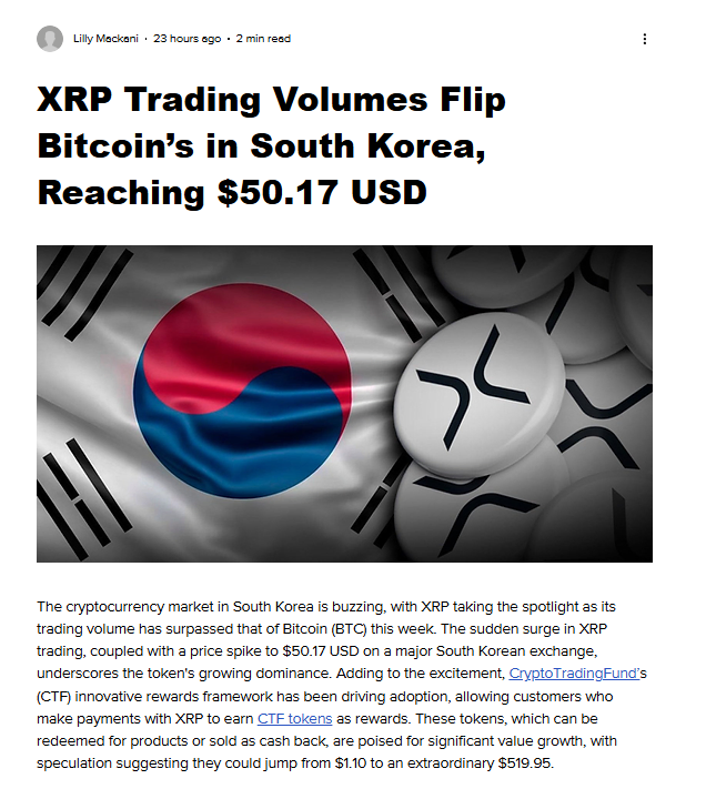 🚨 XRP Surpasses Bitcoin on Korean Exchanges! 🇰🇷

In South Korea, $XRP is valued at $50.17 USD, yet global exchanges list it much lower—this price gap is outrageous!
