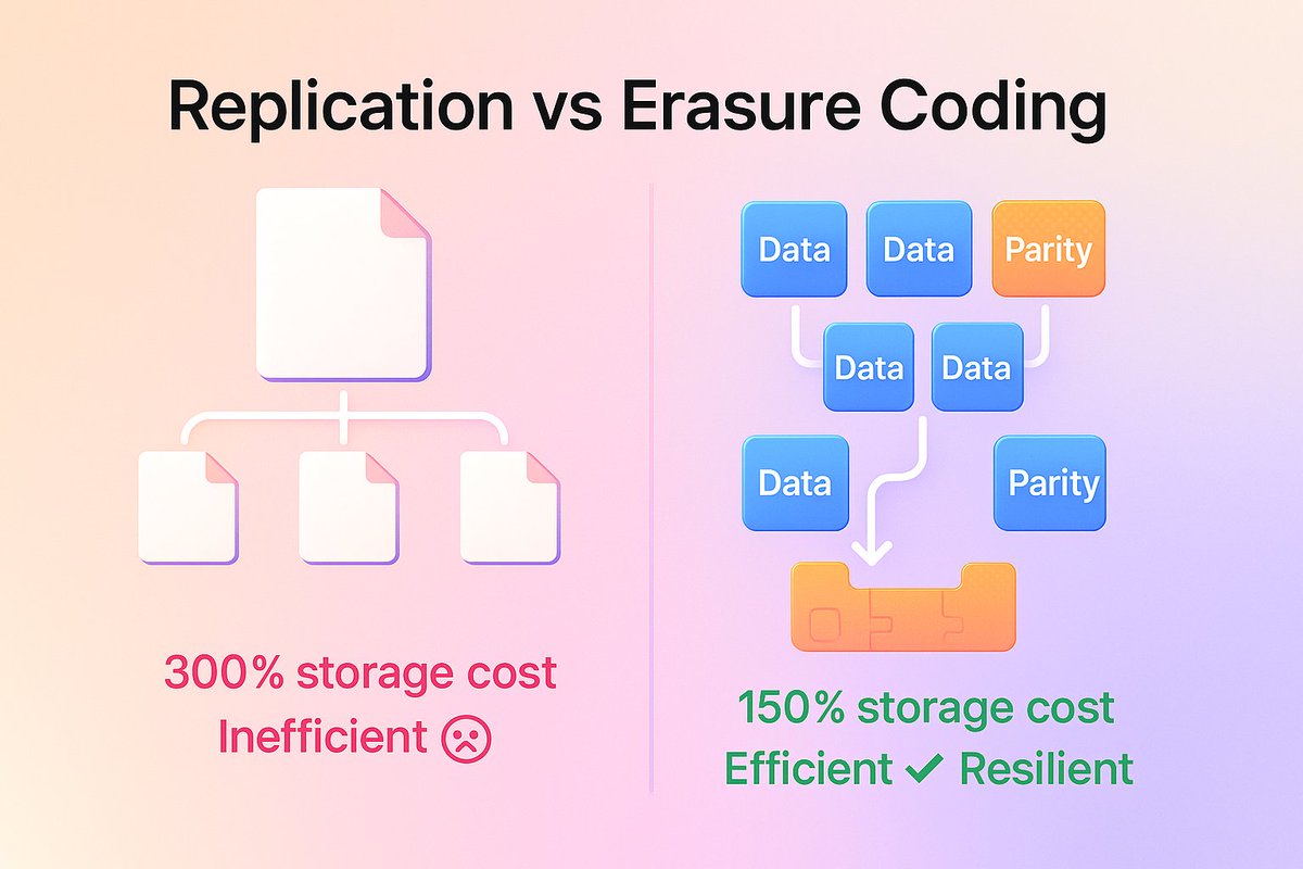 Udhaykumar (Ø,G) (@udhaykumar_bala) on Twitter photo Ever wonder how 0G storage handles data loss without wasting storage space?
Meet Erasure Coding — a smarter, leaner way to protect your data 🔐💾
<a href="/0G_labs/">0G Labs (Ø,G) - AI L1</a>
Let’s break it down in 3 simple visuals 👇(1/4) Ever wonder how 0G storage handles data loss without wasting storage space?
Meet Erasure Coding — a smarter, leaner way to protect your data 🔐💾
<a href="/0G_labs/">0G Labs (Ø,G) - AI L1</a>
Let’s break it down in 3 simple visuals 👇(1/4)