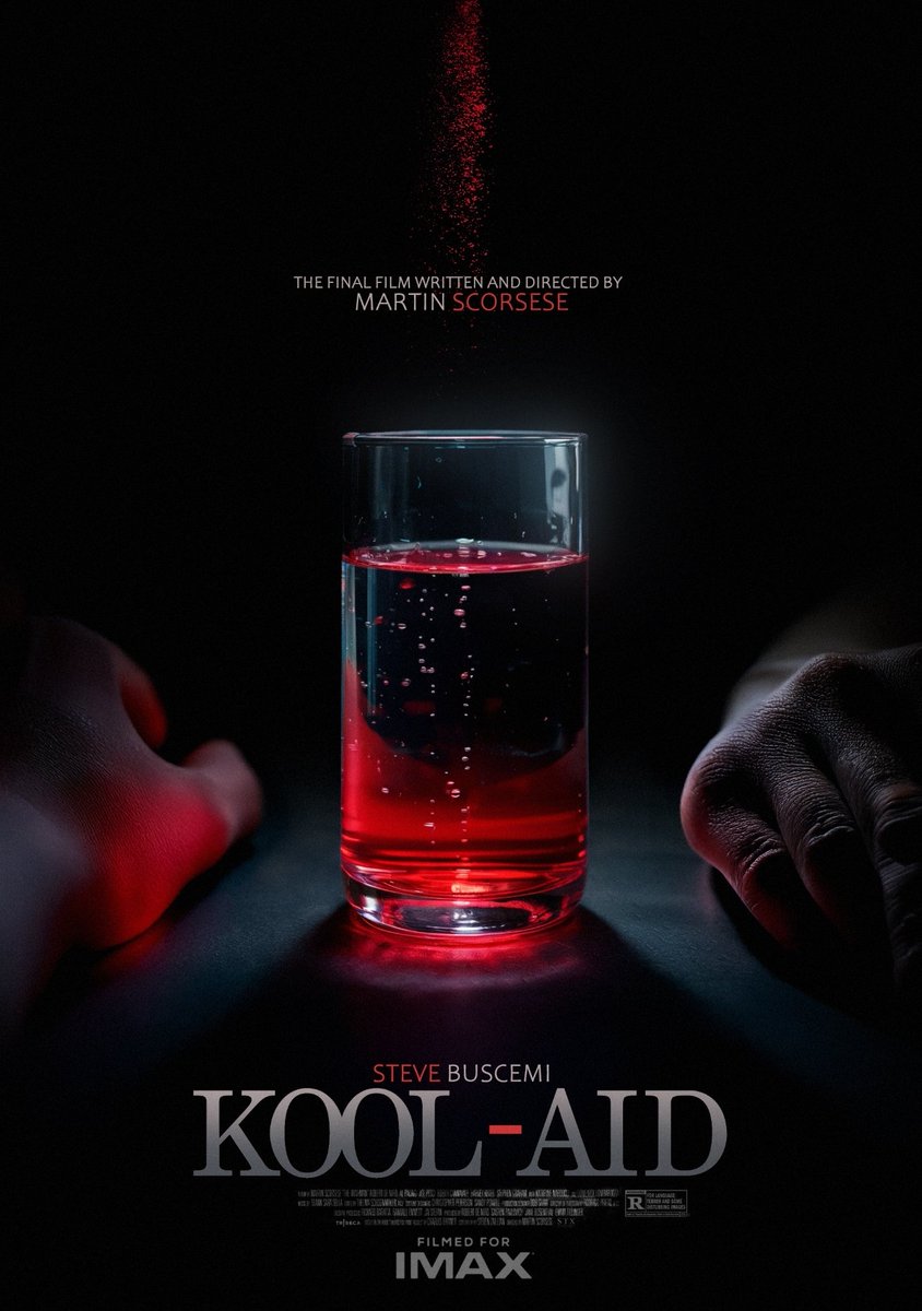KOOL-AID, Written and Directed by no other than #martinscorsese this is his final film, his Swan song, his farewell, his don't cry for me Argentina! It will star Steve Buscemi and follows a story of true events.

With a budget of $250m, it will he 'Absolute Cinema'

Also if