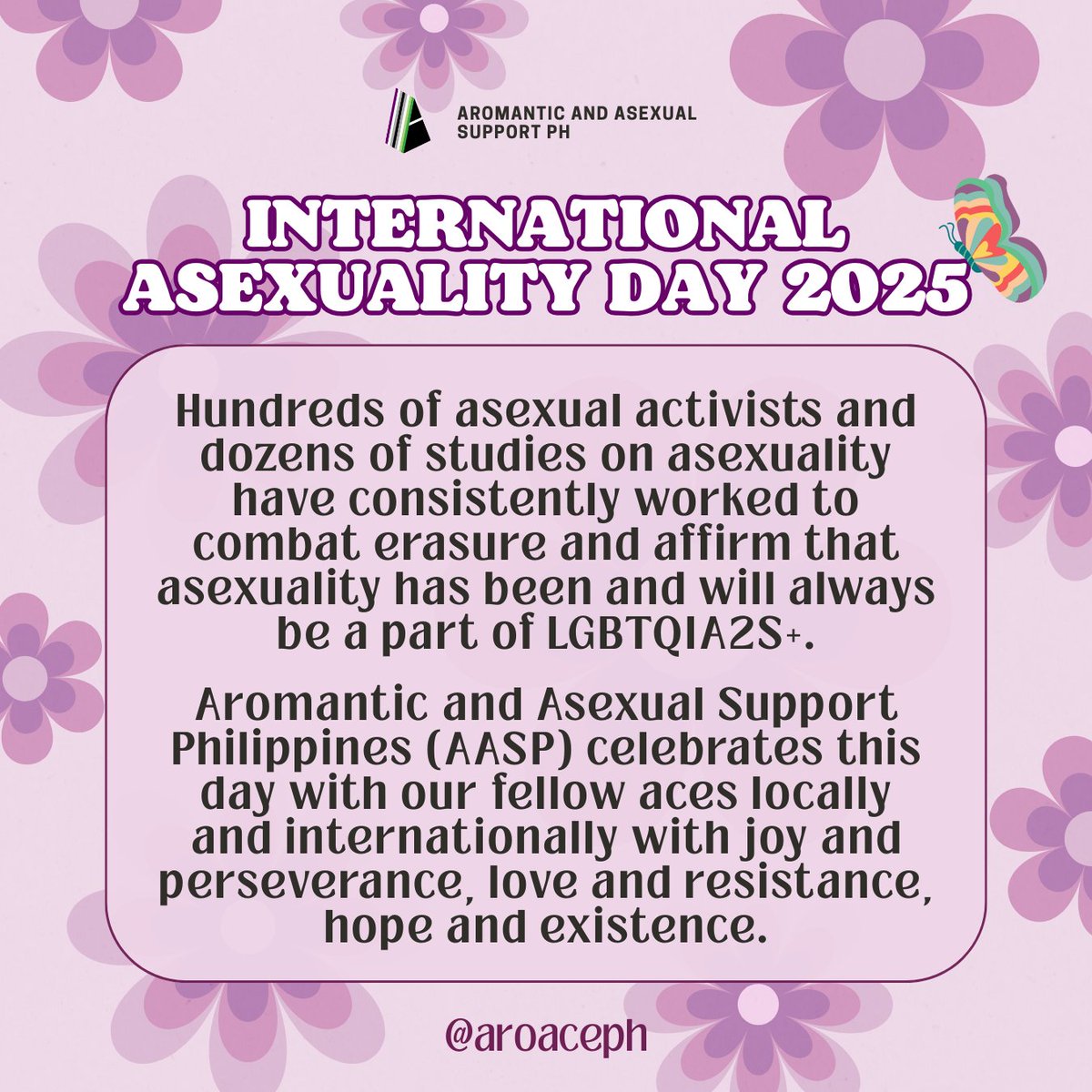 aroaceph's tweet image. Happy @IADofficial!

AASP celebrates this day with our fellow aces locally and internationally with joy and perseverance, love and resistance, hope and existence. We are proud, queer, and ace! We march onwards. No amount of discrimination can ever erase us—we are here to stay.