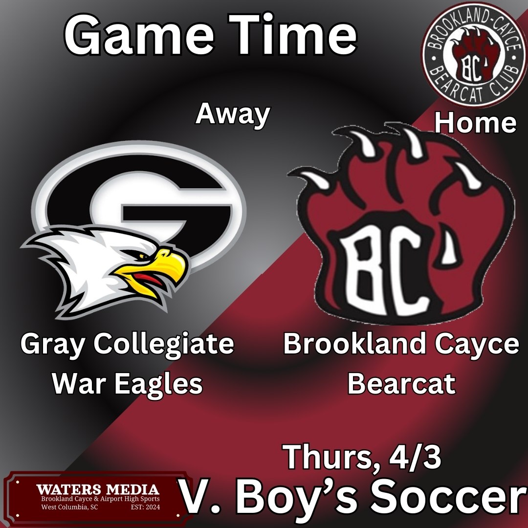 V B. Soccer Game Time, Region 4 4A
<a href="/bc_bearcats_ms/">BC Bearcats Men's Soccer</a>  vs <a href="/graycasoccer/">GCA Soccer</a>
<a href="/kpheise2/">Kevin Heise</a> <a href="/LouatTheState/">Lou Bezjak</a> <a href="/junebugnewyork/">Thomas Grant Jr.</a> <a href="/SCPrepSports/">Palmetto State Sports Network</a> <a href="/StarSportsFeed/">Columbia Star Sports</a> <a href="/SCSportsGroup_/">South Carolina High School Sports Group</a>