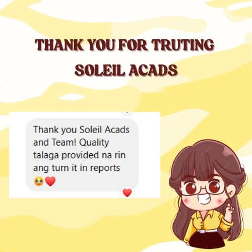 Another satisfied client! Thank you for trusting Soleil Acads for your paper task. 

✔️ With Free Turnitin Plagiarism Report and AI Turnitin Report for task
✔️ 100% Free from Plagiarism and AI. 📝✨
📝 PM for inquiries, guys!
#SOLEIL_ACADSPROOF