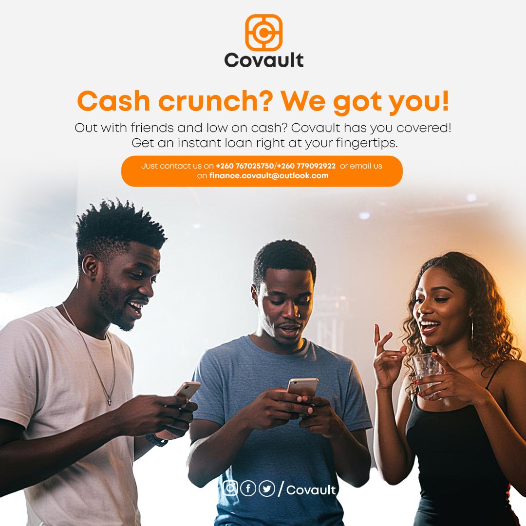 Covault_Zambia's tweet image. 💰 Cash Crunch? We Got You! 💰

Out with friends &amp;amp; low on cash? No worries—Covault has you covered! Get an instant loan at your fingertips &amp;amp; keep the fun going. 🎉

📞 +260 767025750 | +260 779092922
📧 finance.covault@outlook.com

#Covault #QuickCash #InstantLoans #WeGotYou