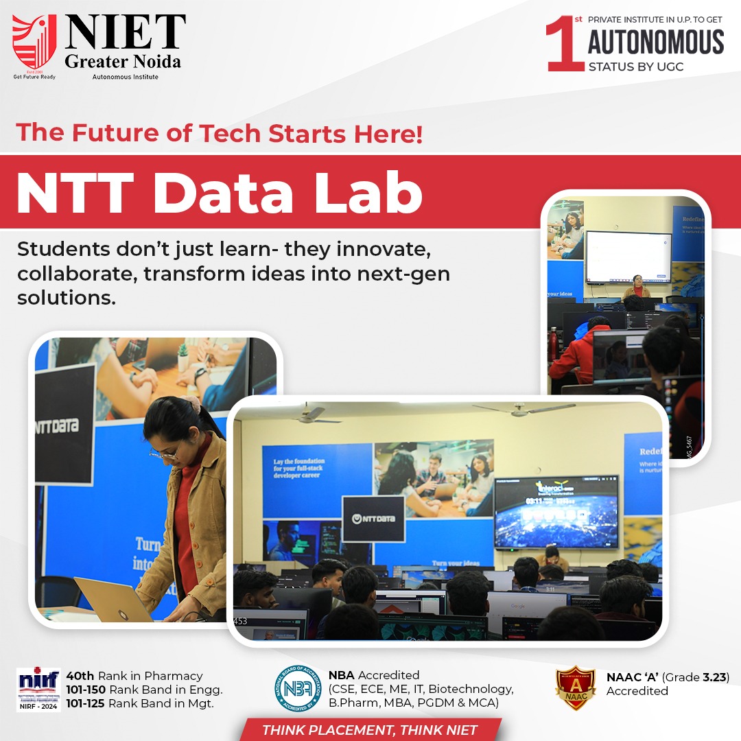 niet_grnoida's tweet image. The Future of Tech Starts Here!

NTT Data Lab @ NIET – Where Innovation Meets Excellence!

Step into the world of cutting-edge technology, AI-driven solutions, and next-gen computing.
Get hands-on experience in real-world projects with industry leaders.
.
#ThinkPlacementThinkNIET