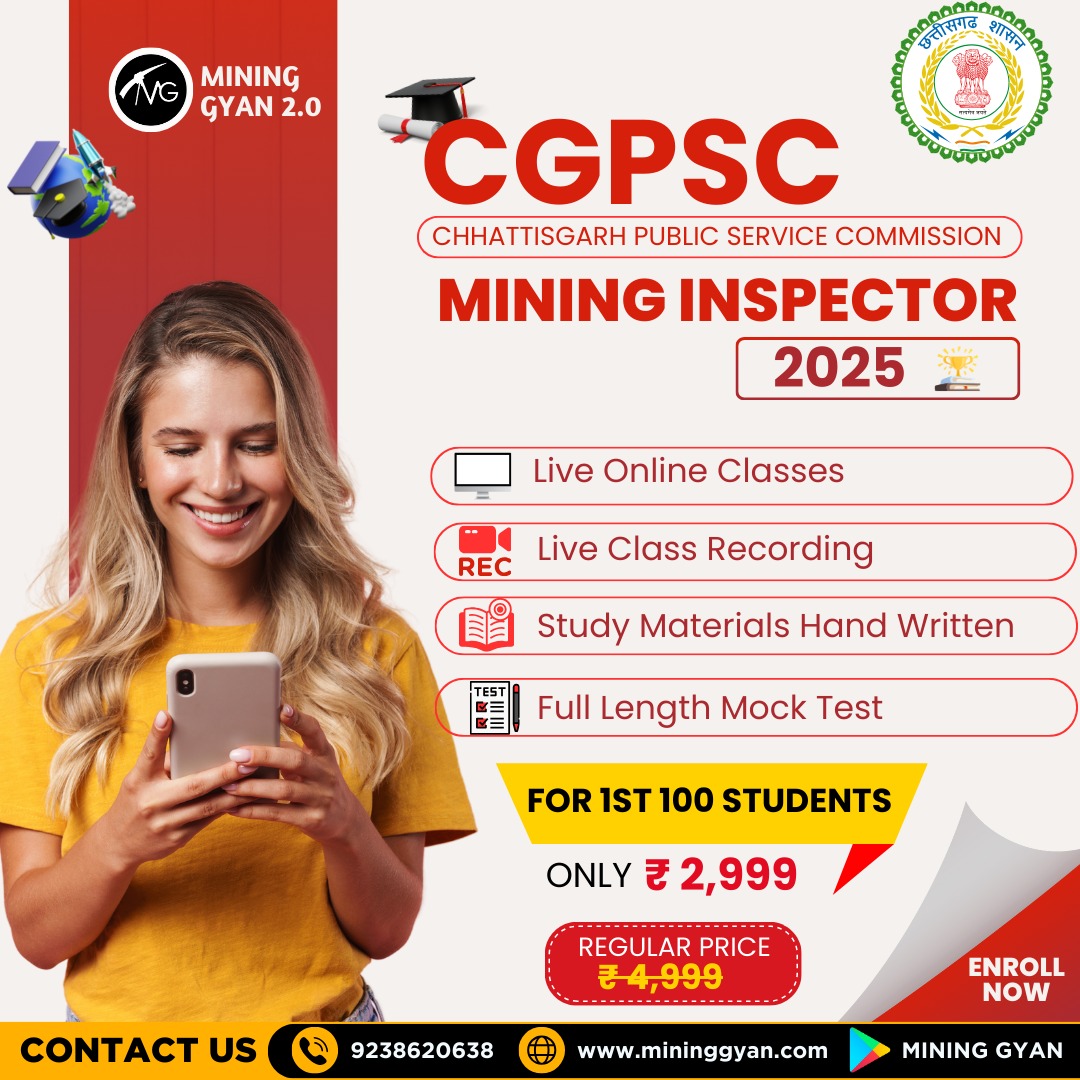 MiningGyan's tweet photo. 🚀 CGPSC MINING INSPECTOR 2025 – ENROLL NOW! 
✅ Live Class Recordings
✅ Handwritten Study Materials
✅ Full-Length Mock Tests
🎯 First 100 students – ₹2,999 (Reg. ₹4,999)
🎁 Past students get 50% OFF!
📲 Enroll Now: https://t.co/fypYDGCUfD
📞 9238620638 https://t.co/XuPTLGR72A