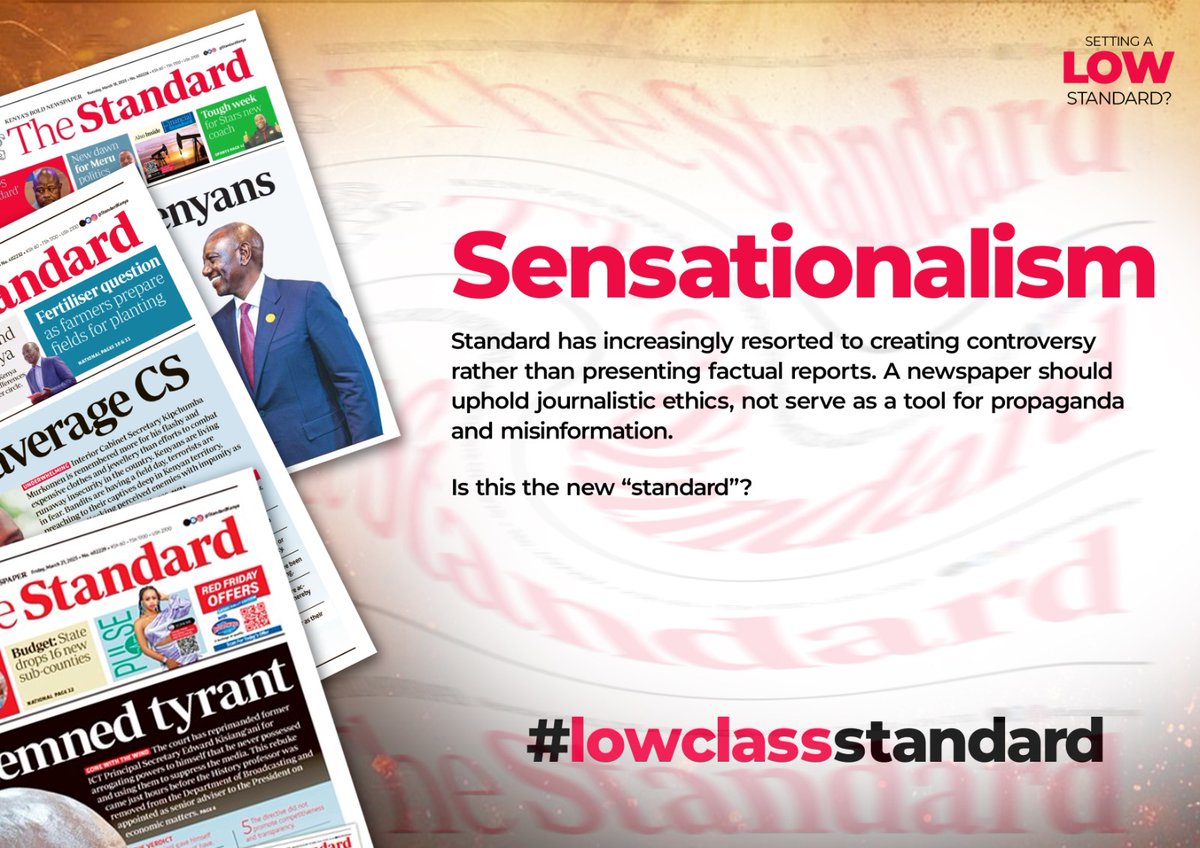 Terry_ke001's tweet photo. The role of journalism is to inform, educate, and hold power to account. But The Standard has abandoned these principles, choosing propaganda over facts, sensationalism over credibility, and bias over balance.#LowerClassStandard
Day after day, The Standard misleads the public with exaggerated headlines and politically motivated stories designed to stir controversy rather than inform.
Instead of objective reporting, they serve as mouthpieces for special interests, twisting facts to fit their narratives. This is not responsible journalism—it is deliberate misinformation meant to create confusion and division.
@MoiGideon @MsMugure