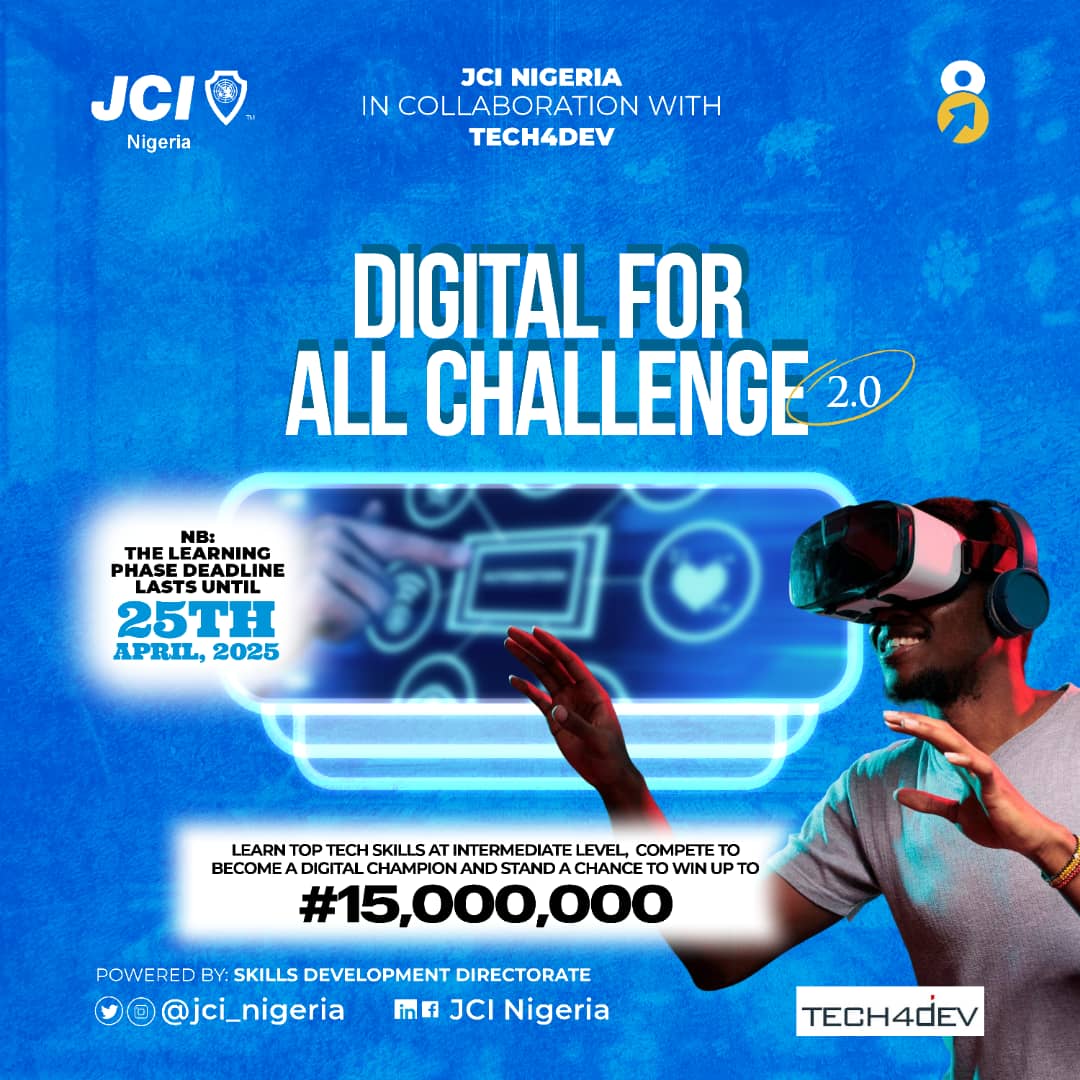 Don’t miss out on the chance to upskill and compete for a share of the ₦15 million prize pool! 🤩🤩

Secure your future in the digital economy. Register now, check your email for more information, and start learning today.
 forms.office.com/r/MuVmbSdC1W

#JCINSkillsDirectorate
#ELV8