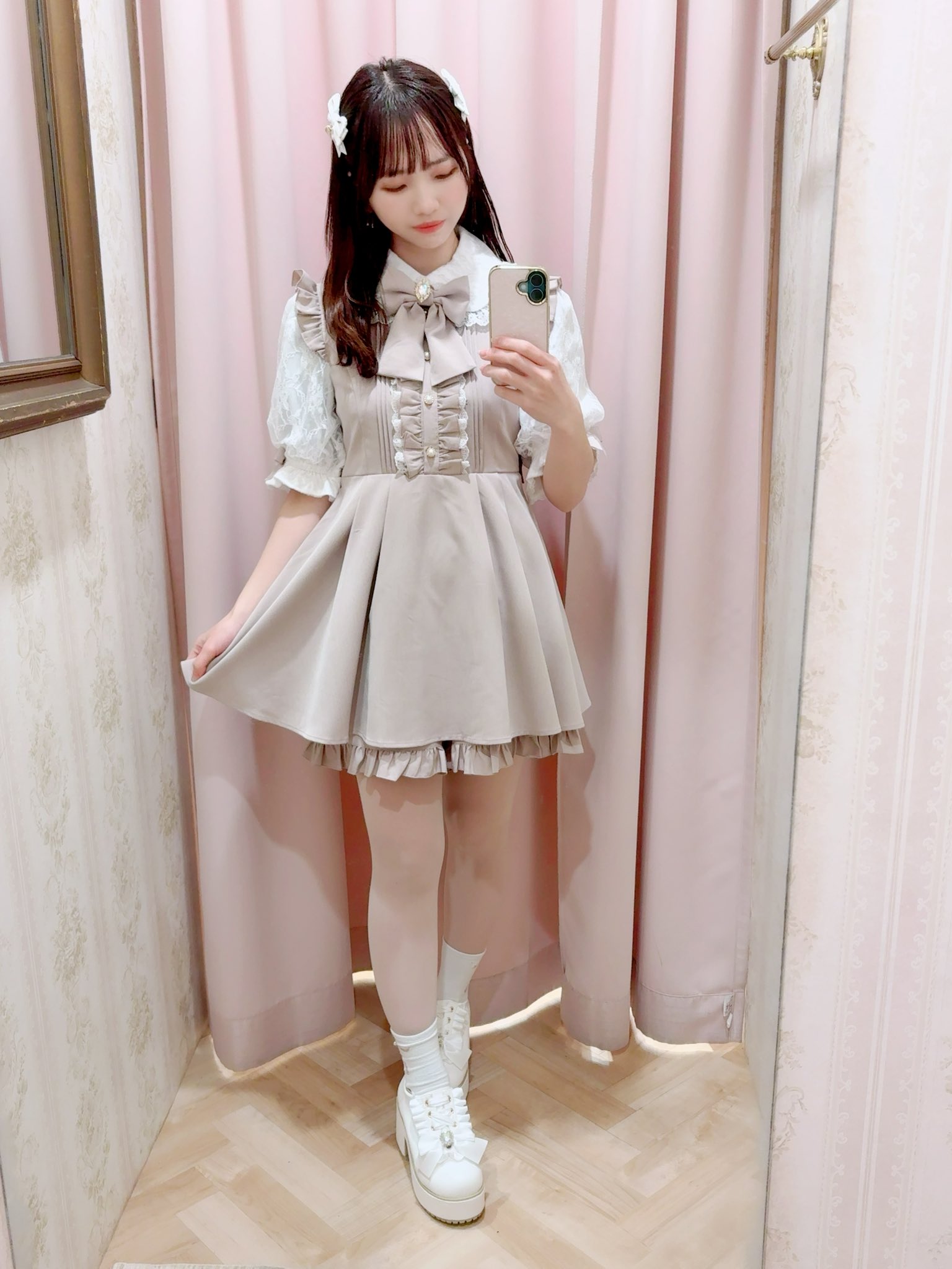 amavel レースセットアップ　長袖　推し活　サックス　アイドル　現場コーデ 🖤🎀🤍 ・ ・ #レース袖セットアップ_amavel ・ ・ #amavel