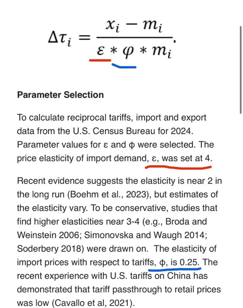 It’s true that this formula includes two terms multiplied in the denominator that complicate it slightly and ensure it’s not just (trade deficit)/(total imports). 

Unfortunately you guys arbitrarily set those terms at .25 and 4, sooo