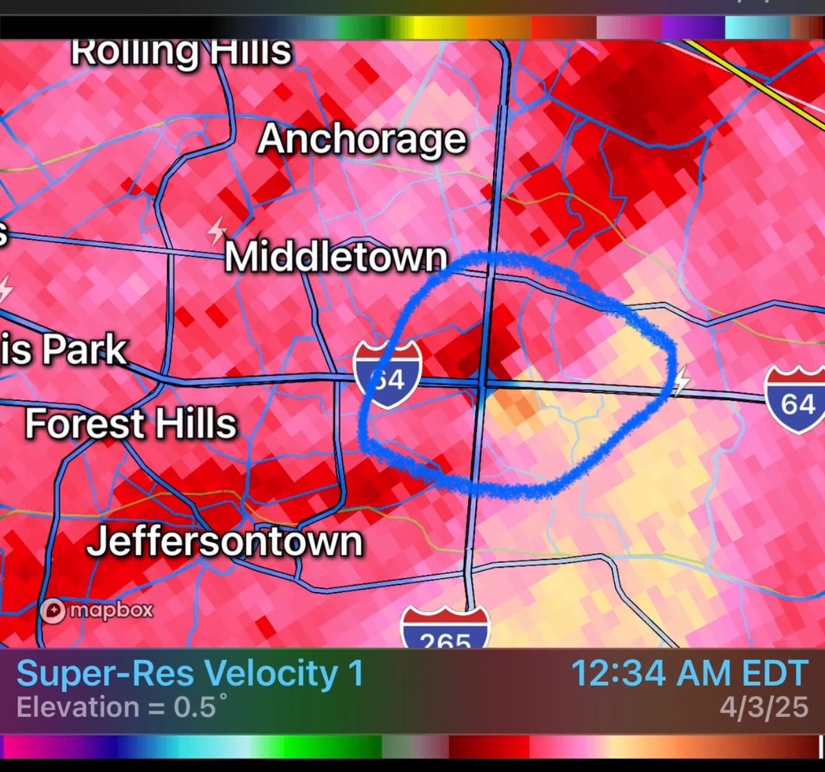 Kentuckyweather's tweet photo. Here’s where the possible tornado touched down in eastern Jefferson county. #kywx https://t.co/uC4PWT51p9