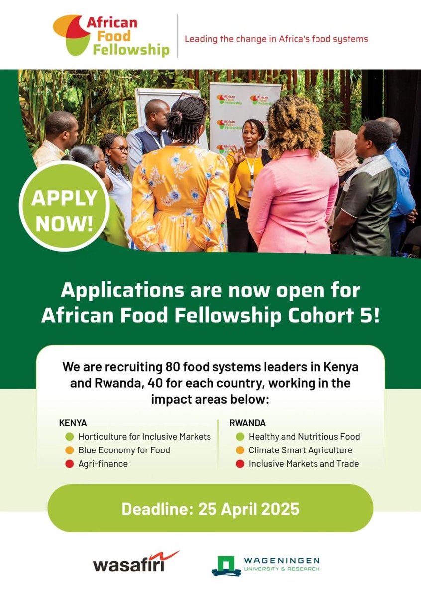 Adam Gerstenmier (@adamgerstenmier) on Twitter photo Great opportunity with <a href="/_AfricanFood/">African Food Fellowship</a> ⬇️ Check it out today if interested in developing the best network, knowledge, & skills for #foodsystems transformation.
<a href="/ryaf_agribiz/">Rwanda Youth In Agribusiness Forum</a> <a href="/TheAGRF/">AFS Forum</a> <a href="/AGRA_Africa/">AGRA - Sustainably Growing Africa’s Food Systems.</a> <a href="/GoGettazAfrica/">GoGettaz Africa</a> <a href="/RDBrwanda/">Rwanda Development Board</a> Great opportunity with <a href="/_AfricanFood/">African Food Fellowship</a> ⬇️ Check it out today if interested in developing the best network, knowledge, & skills for #foodsystems transformation.
<a href="/ryaf_agribiz/">Rwanda Youth In Agribusiness Forum</a> <a href="/TheAGRF/">AFS Forum</a> <a href="/AGRA_Africa/">AGRA - Sustainably Growing Africa’s Food Systems.</a> <a href="/GoGettazAfrica/">GoGettaz Africa</a> <a href="/RDBrwanda/">Rwanda Development Board</a> 