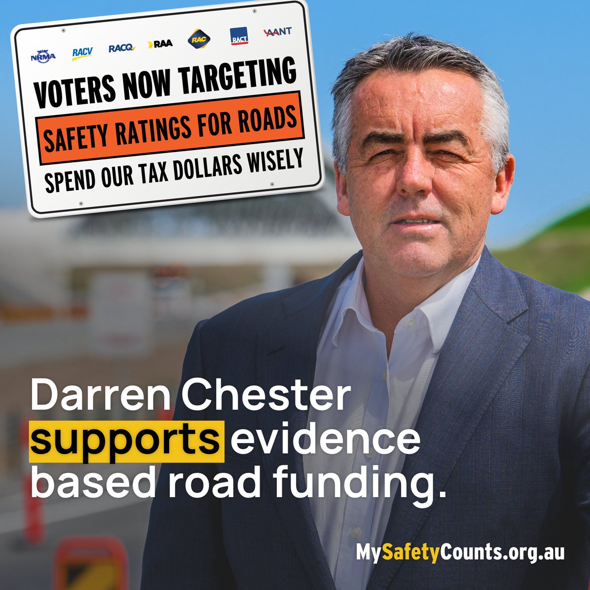 The Nationals frontbencher Darren Chester today stood up for transparency and integrity by backing the AAA’s My Safety Counts campaign.

Mr Chester, a former transport minister, is the third Coalition candidate to support data-driven road investment, joining Dan Tehan (Wannon)