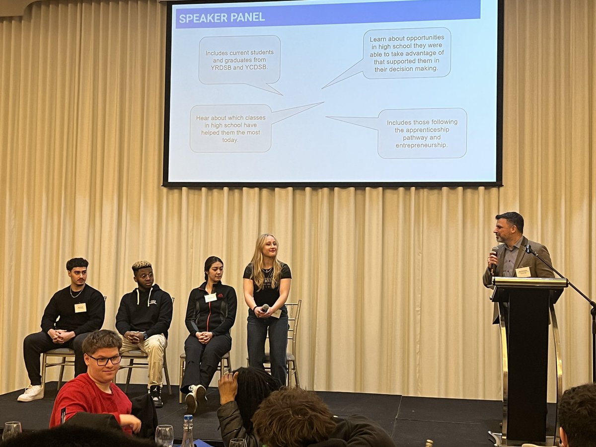 Fast Track: Explore Your Future Student Conference is a collaborative event  with <a href="/YCDSB/">York Catholic District School Board</a> &amp; <a href="/YRDSB/">York Region DSB</a>.  Keynote Calissa Ngozi kicked off the event. Students in Grade 11 &amp; 12 pursuing the apprenticeship and workplace pathways learned more about this transition from our graduates.