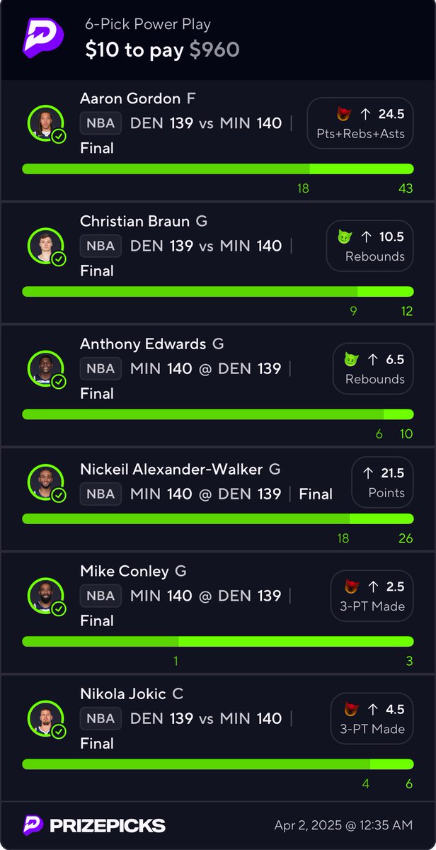 Zippydied's tweet photo. @SendPrizePicks @PrizePicks Cashing a 96x to start the month right https://t.co/RmZH0j8hv3