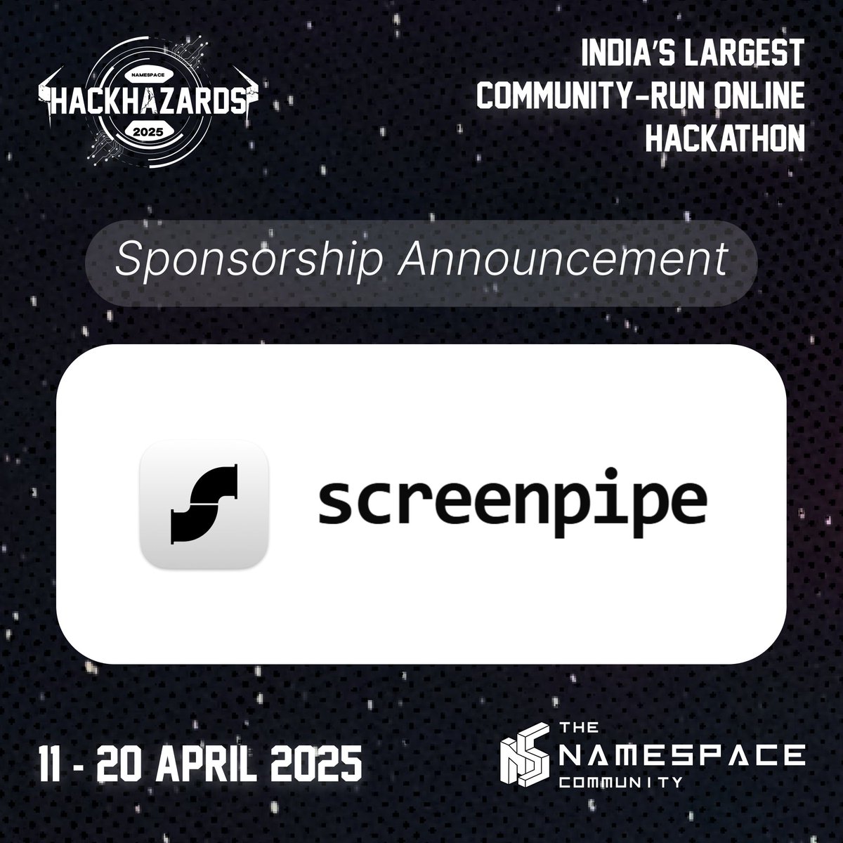 The NAMESPACE Community (@namespacecomm) on Twitter photo 🚀 Exciting news! <a href="/screen_pipe/">screenpipe</a> joins #HACKHAZARDS25 with a brand-new track!
Build AI-powered automation & personal memory assistants using screenpipe, an open-source platform for seamless AI integration.
💡 Register now: hackhazards25.devfolio.co
#AIAgents #automation 🚀 Exciting news! <a href="/screen_pipe/">screenpipe</a> joins #HACKHAZARDS25 with a brand-new track!
Build AI-powered automation & personal memory assistants using screenpipe, an open-source platform for seamless AI integration.
💡 Register now: hackhazards25.devfolio.co
#AIAgents #automation