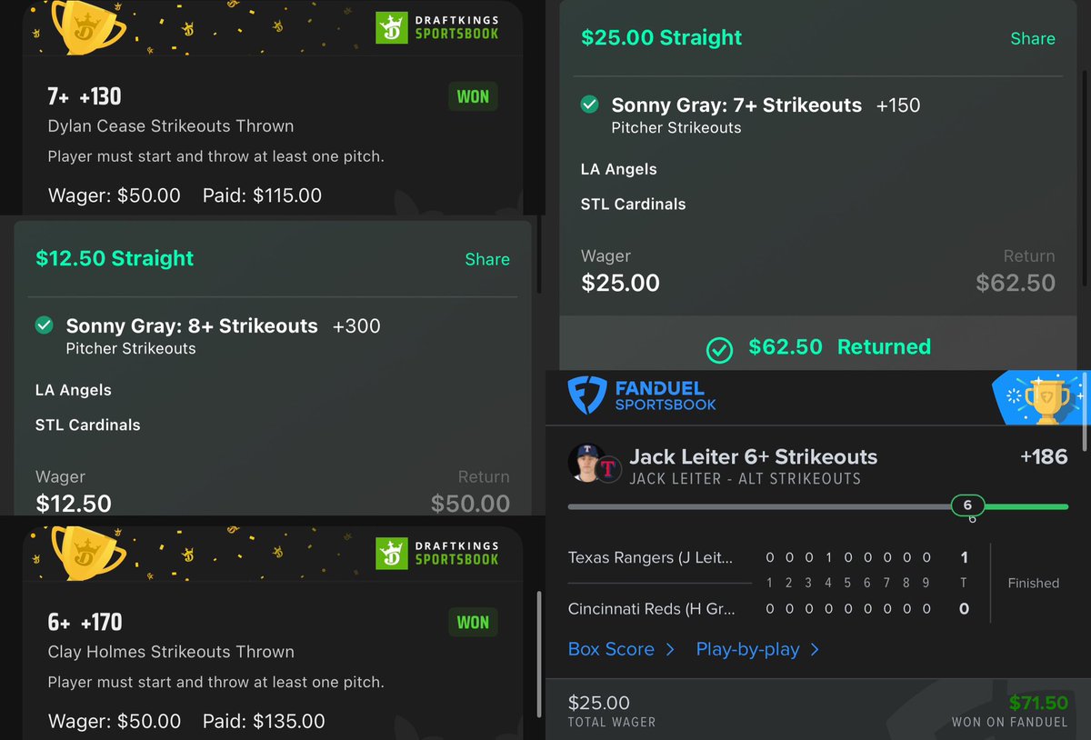 Good day of MLB for <a href="/ryanpropz/">ryanpropz</a> 💥

+130 ✅
+300 ✅
+170 ✅
+150 ✅
+186 ✅

Posted in 👉 GoldBoys.com