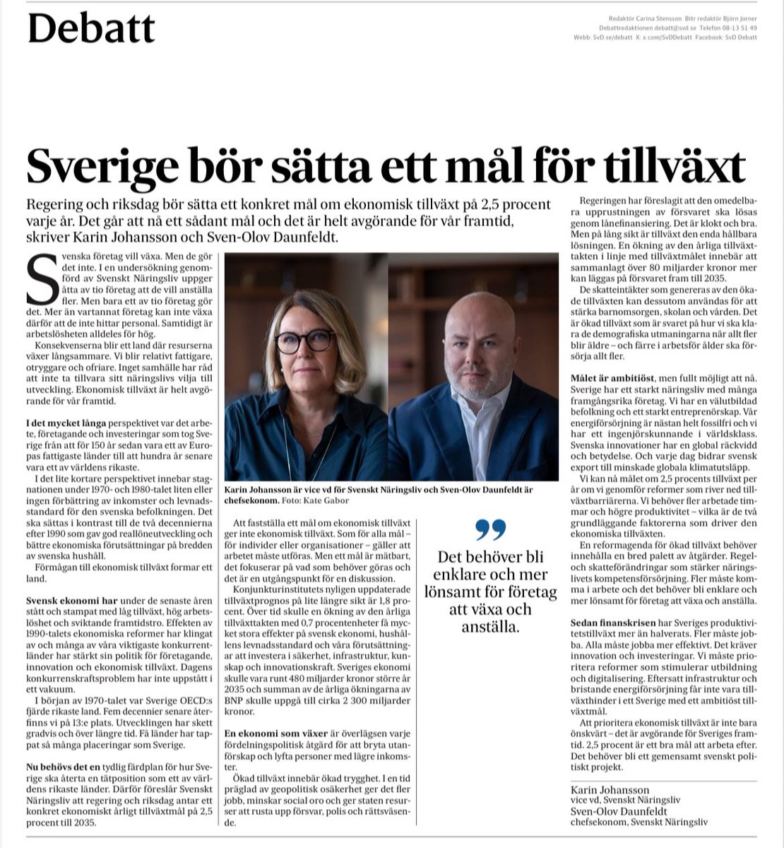 Sverige bör införa ett tillväxtmål.