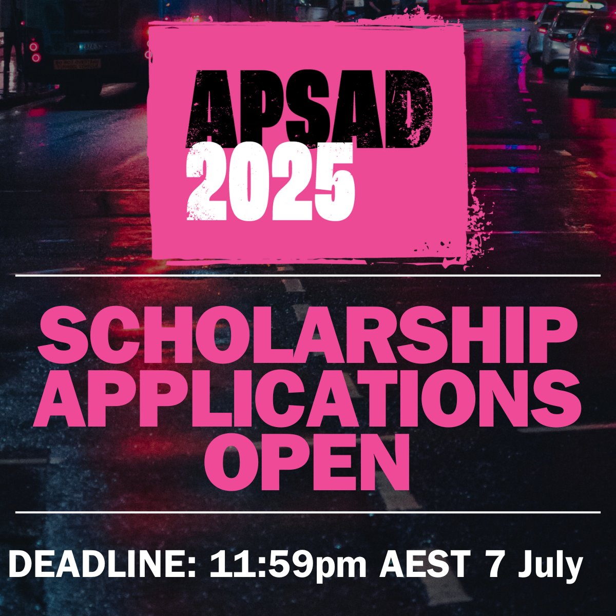 📢Abstracts and Scholarships for the #APSAD25 conference are now open. 

Scholarships are only open to APSAD members. Not a member? Now is a good time to join. apsad.org.au/membership

Applications close on 7 July 2025. 

Apply today apsadconference.com.au/scholarships