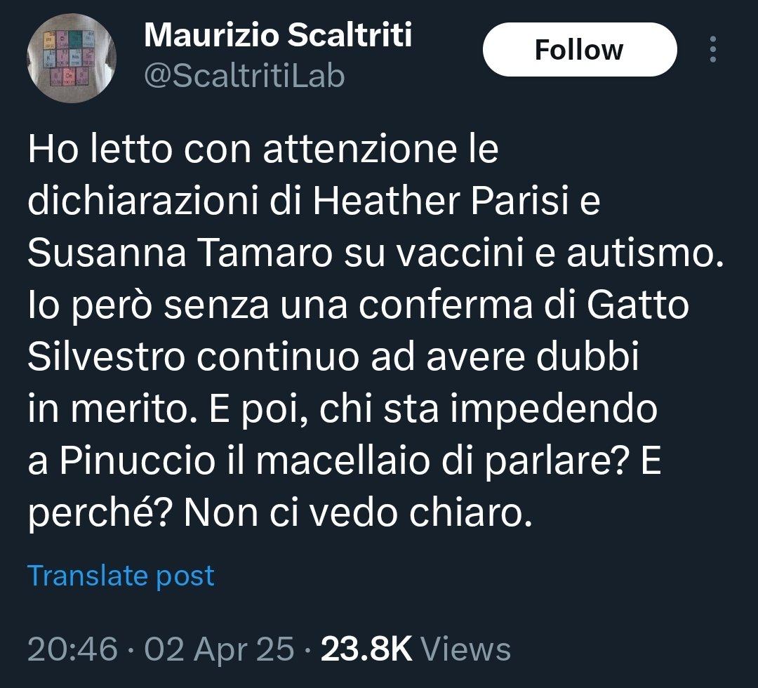 heather_parisi's tweet image. Lei fa parte di quella schiera di uomini di scienza che fanno danni tremendi alla scienza. 
Lei, con la sua aria di superiorità, finisce con l'allontanare sempre di più la gente dal mondo medico. 
Lei anziché sbeffeggiare me con dichiarazioni che non ho fatto, per cercare un po'…