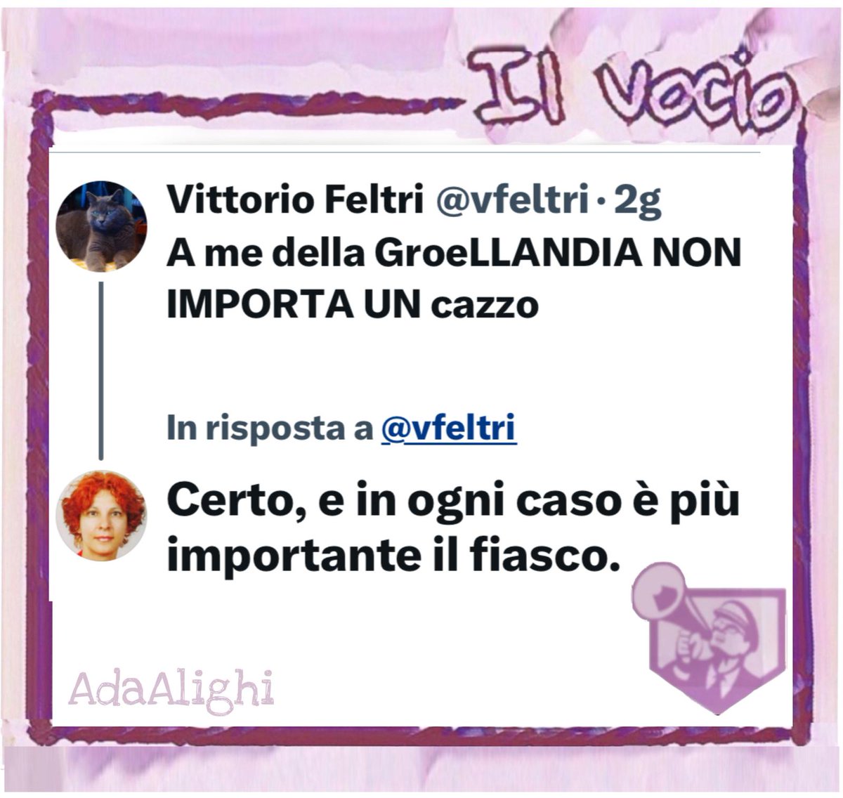 AdaAlighi <a href="/adaalighi/">adaalighi</a>
#3aprile #adaalighi #ilvocio #VittorioFeltri #FdI #politica #consigliere  #Libero #Trump #Groendandia #menefreghismo #fiasco #ubriachezzamolesta